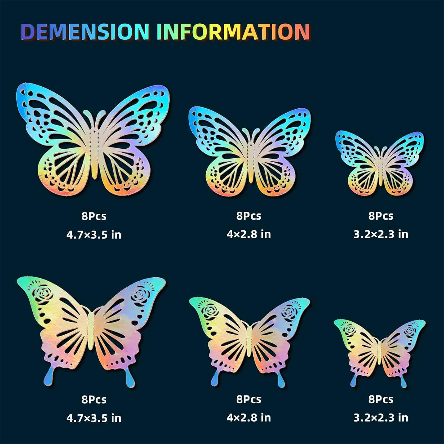 Laser Butterfly Wall Decor, 48Pcs 2 Styles 3 Sizes Butterflies for Birthday Cake Cupcake Toppers, 3D Paper Iridescent Sticker Graduation Grad Cap Decorations Baby Shower Girl Room Nursery Decals - Laser Pink image number 4