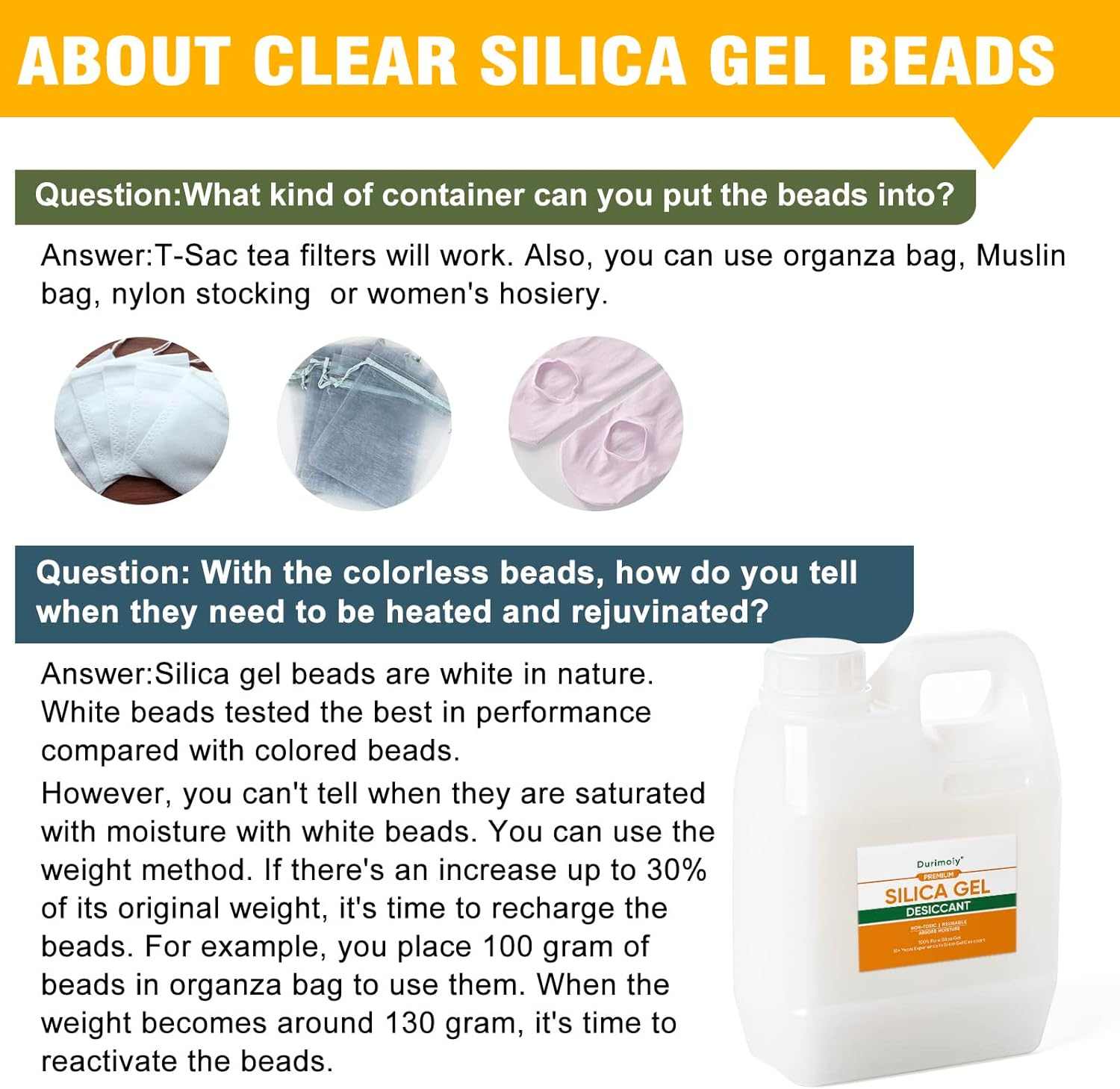 Durimoiy 5.2 LBS Clear Silica Gel Beads Reusable Desiccant Beads (Industry Standard 2-4 Mm) Rechargeable Moisture Absorber Silica Gel image number 5