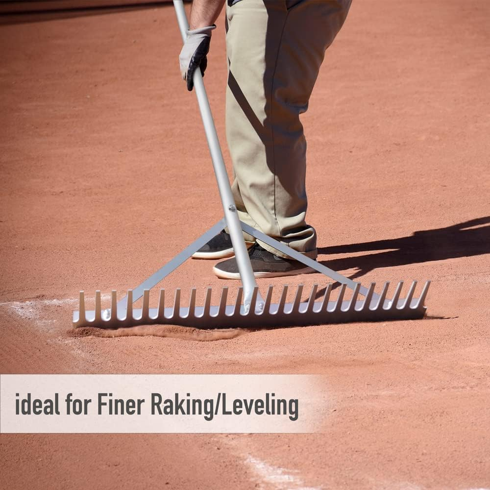 Colwelt Landscape Rake 24Tines, Aluminum Rakes with 68" Handle, 24" Landscape Rake Landscaping Tool for Beach and Lawn Care