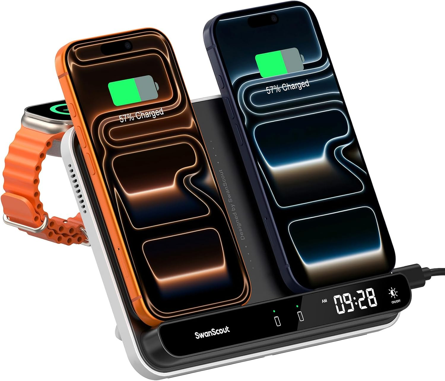 Swanscout Dual Phone Charger, 30W Charging Station for Iphone 17/Air/16/15/14/13/12/11, for Apple Watch 11/10/9/8/7/6/Ultra 3/SE 3 & Airpods Pro 3/4, Double Wireless Charger for 2 Phone, 710A image number 4