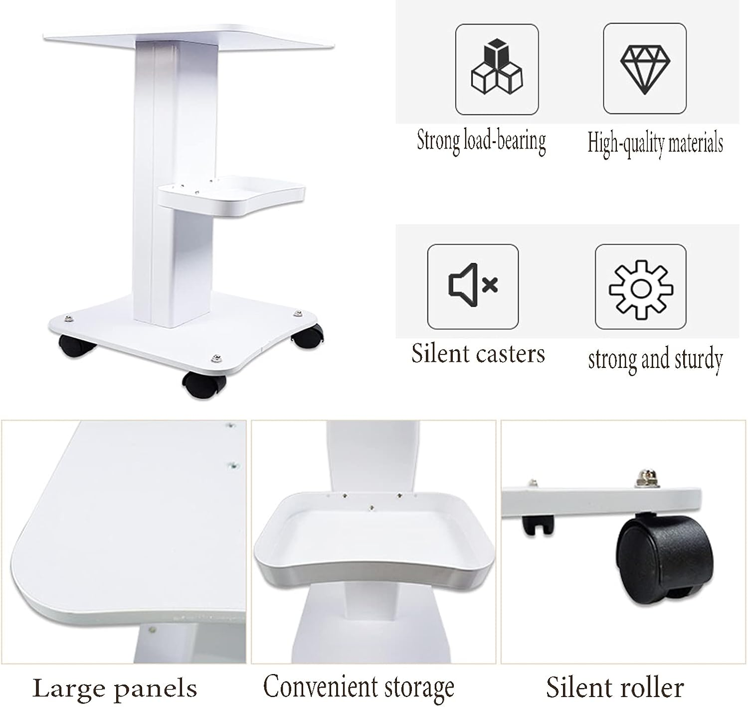 Beauty Salon Trolley Cart, HOINCO Salon Spa Rolling Trolley Stand Mobile Cart with Wheel Beauty Instrument Storage Tray (White)