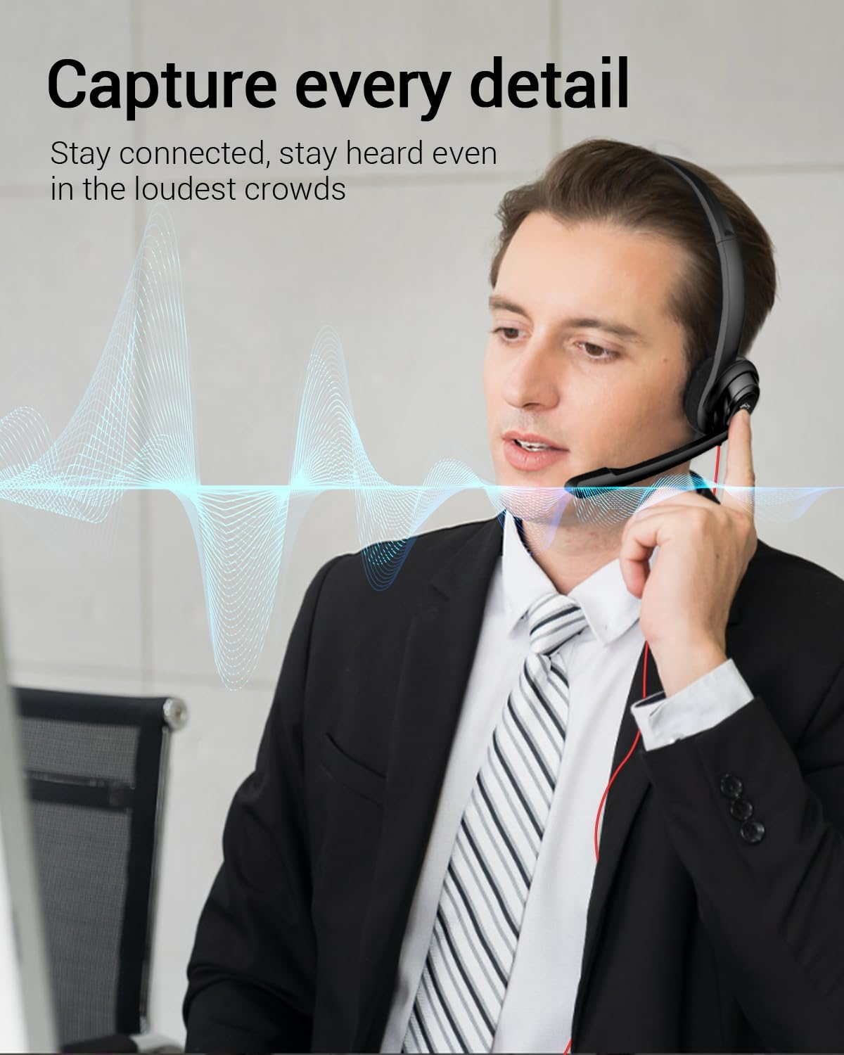 NUBWO HW02 USB Computer Headset with Clear Chat Microphone, Lightweight On-Ear Wired Headset for MS Teams, Skype, Webinars, Call Center and More (Black) image number 4