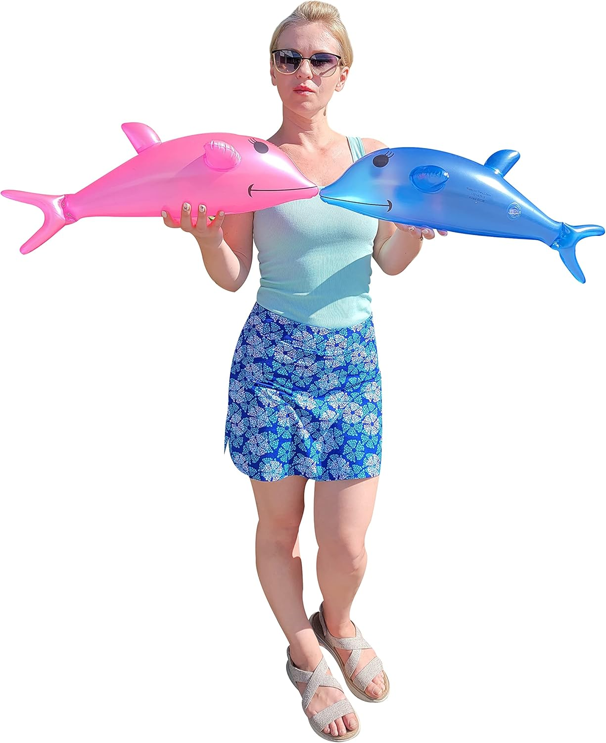 Blue and Pink Pearlized 22" Dolphin Inflatable Pool Toy (Set of 2) Inflate Beach Poolside Aquatic Sea Inflates (3 Sets - 3 Blue + 3 Pink) image number 1