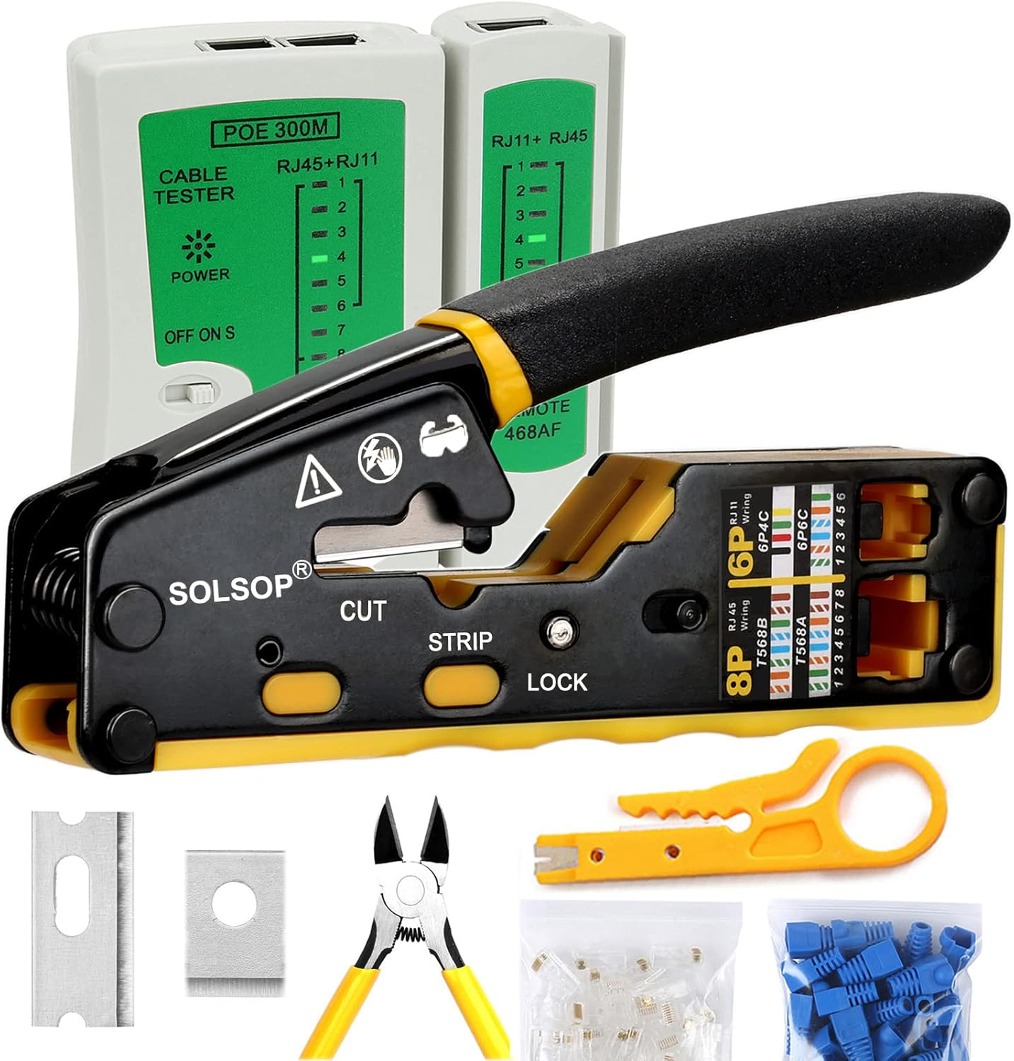 Solsop Pass through RJ45 Crimp Tool Kit Ethernet Crimper CAT5 Cat5E Cat6 Crimping Tool Kit image number 2