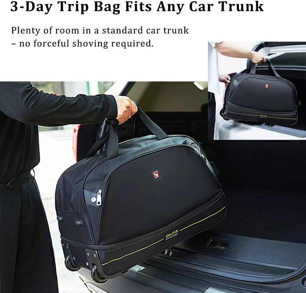 OIWAS Small Rolling Duffel Bag with Wheels Travel 22 Inch Carry on Luggage Tote Unisex-Adult Short Term Trips Expandable 50L to 60L (Black)