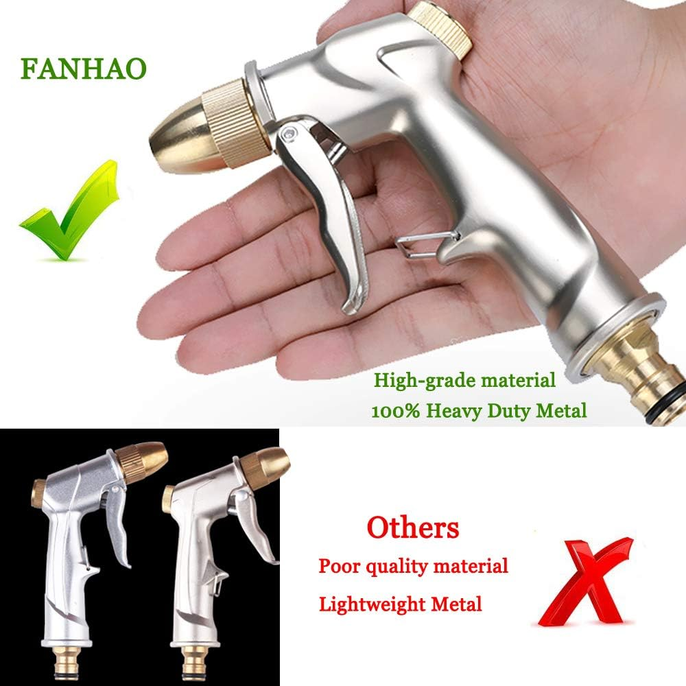 FANHAO Garden Hose Nozzle with Full Brass Tip, 100% Heavy Duty Metal Water Nozzle, High Pressure Hose Spray Gun, Adjustable Patterns for Watering Plants, Washing Cars and Showering Pets image number 5