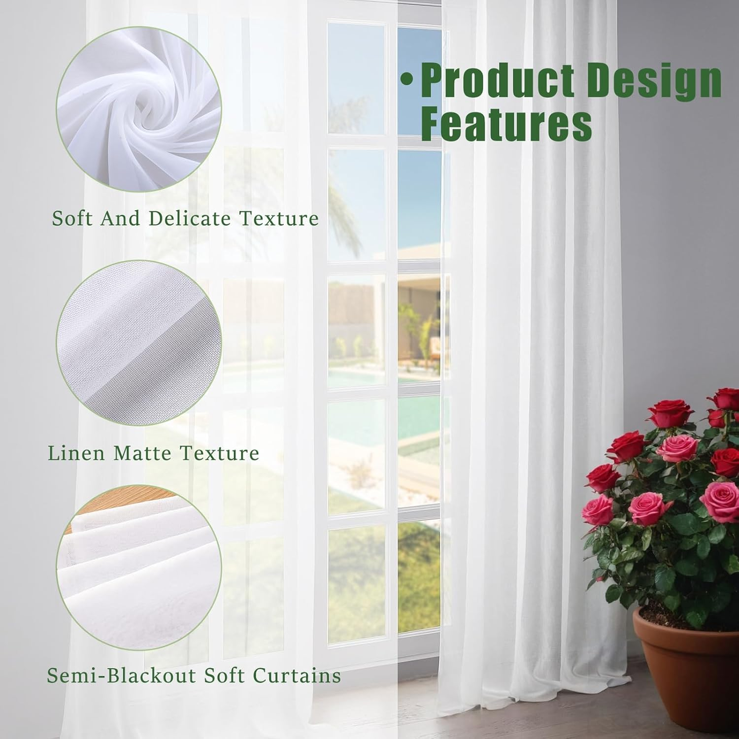 Sheer White Voile Curtains - 98" Long Rod Pocket Drapes for Living Room/Bedroom - 2 Panels Set - Soft Sheer Fabric - Light & Airy Ambiance - 39" W X 98" L Each image number 1