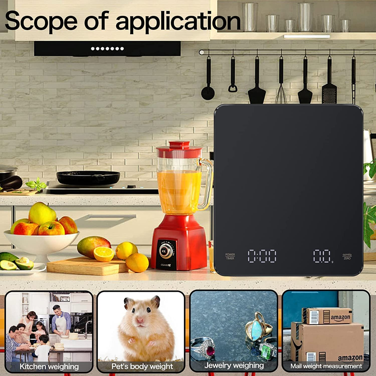 Digital Coffee Scale with Timer, 0.1G/3Kg Rechargeable Coffee Weight Scale, High Precision Espresso Coffee Scale for Pour over with Invisible LED Display and Touch Sensor Operation image number 2