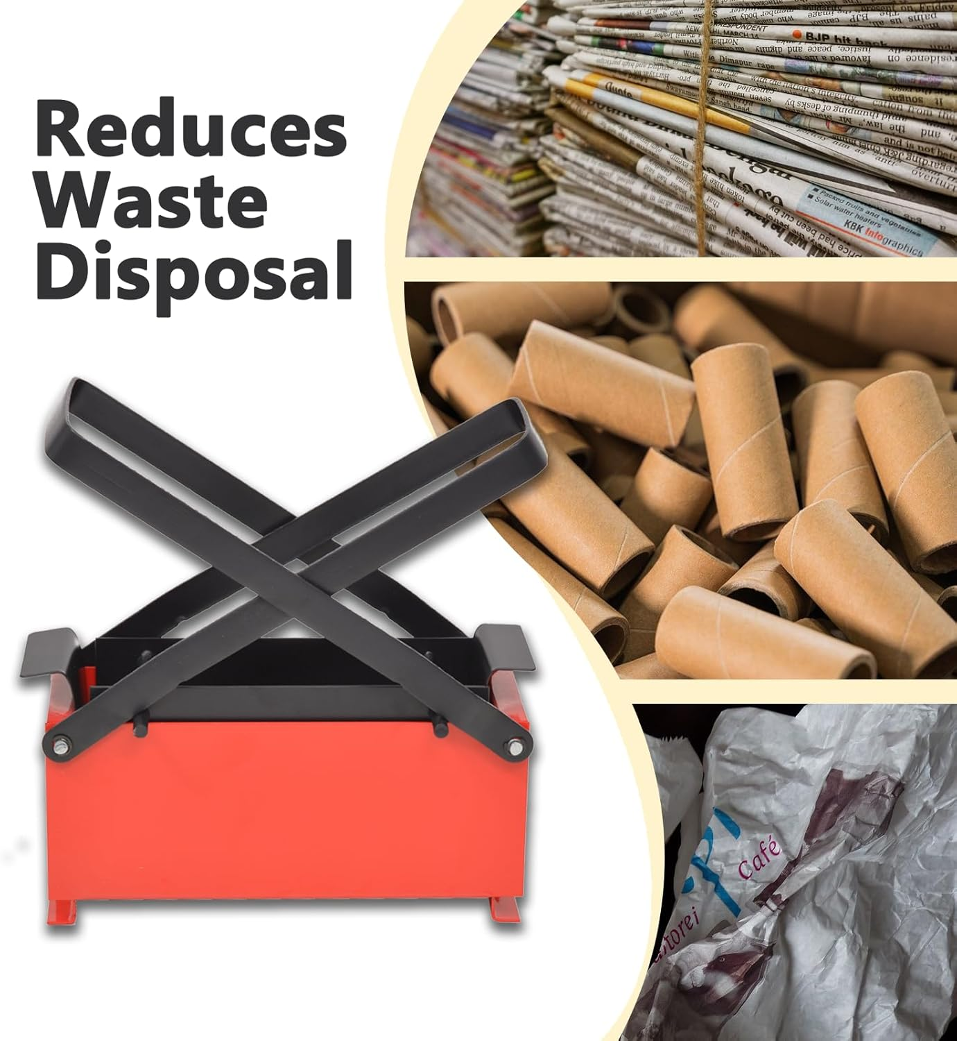 &lsquo;Vidaxl Paper Log Briquette Maker - Steel Constructed - Manually Operated - Optimised Pressure Distribution - Black and Red&rsquo; image number 6