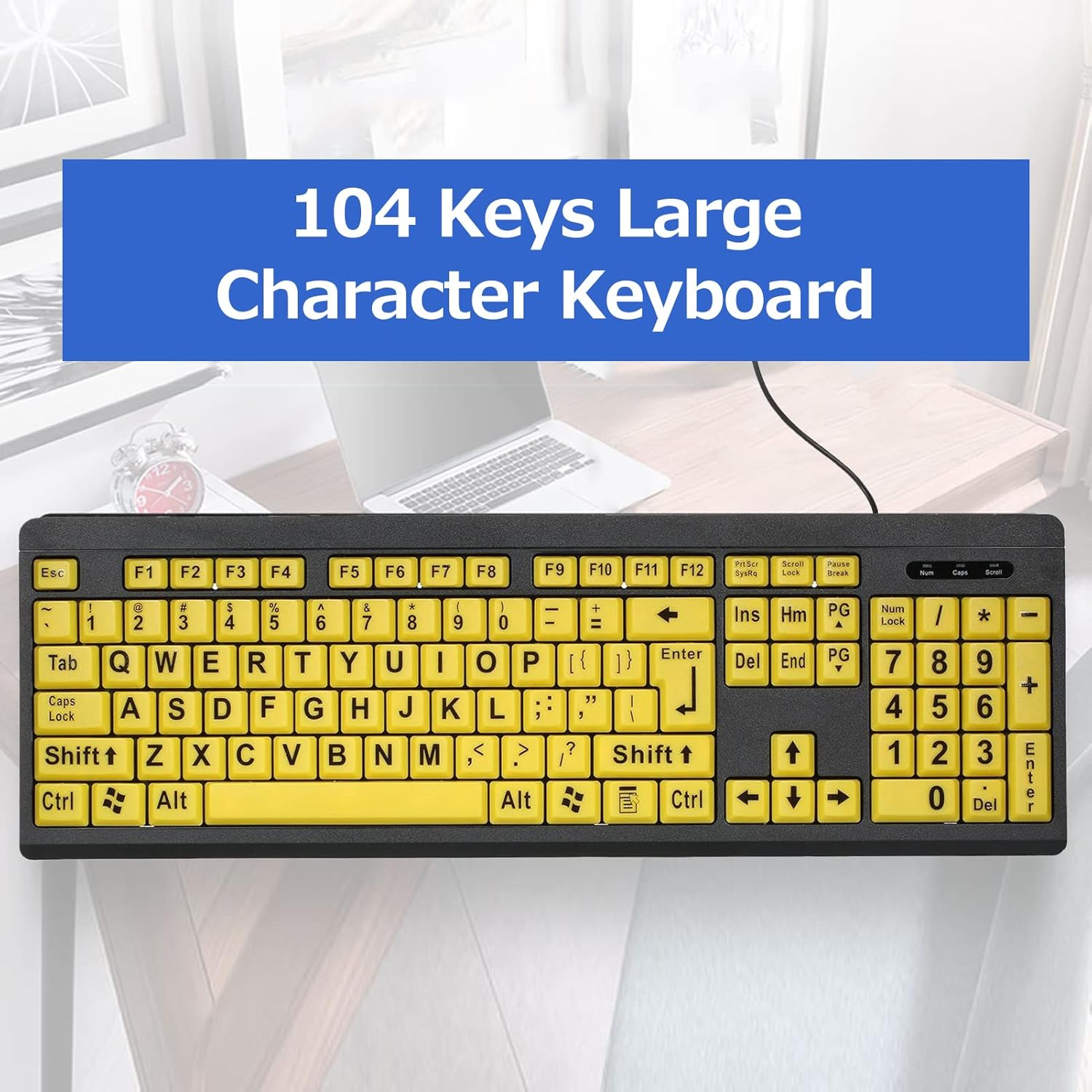 Wired USB Large Print Computer Keyboard for Low Vision Users High Contrast 104 Keys Letters for Old Men VCXN image number 6