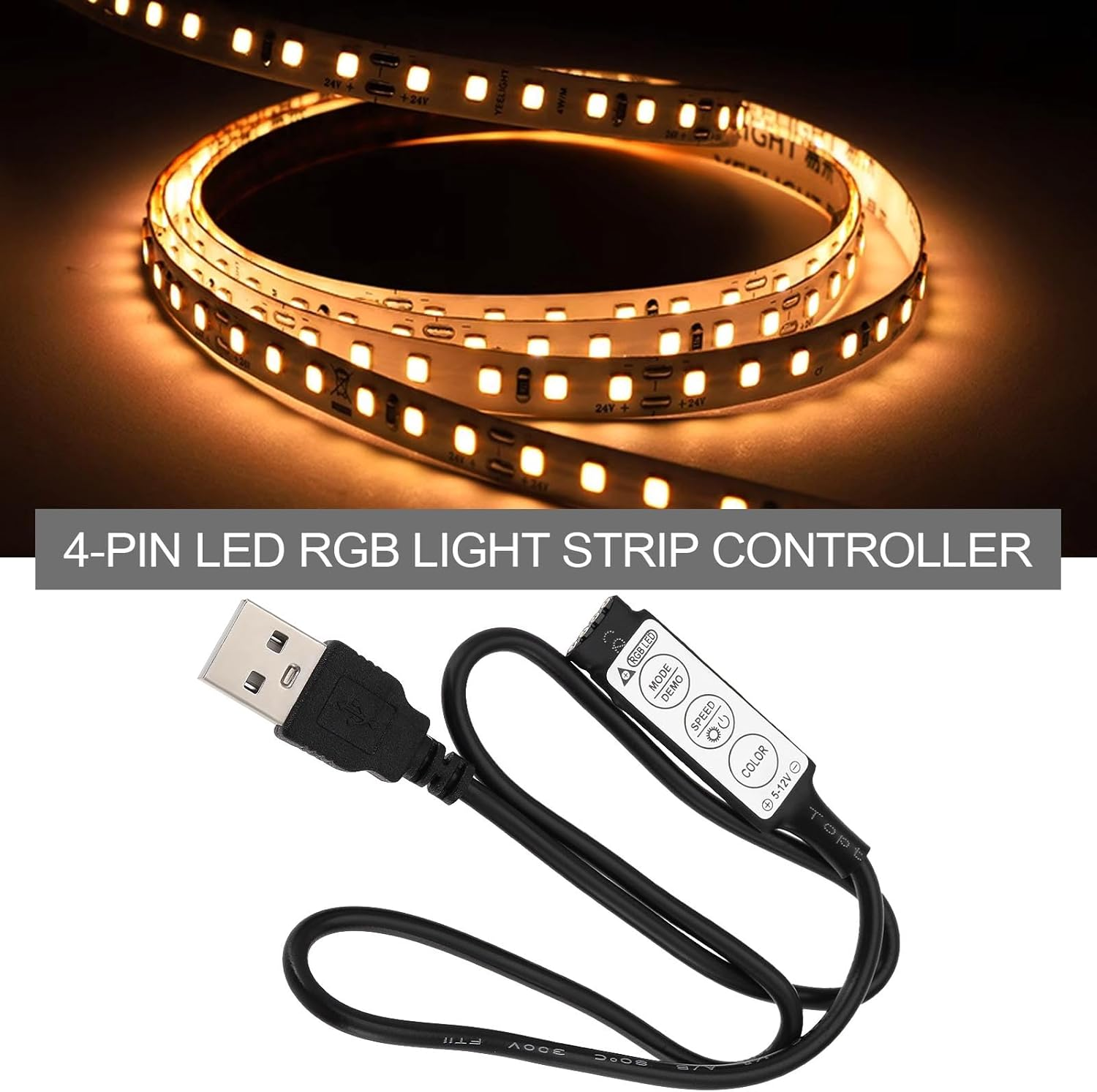 Create Idea 3Pcs 5V USB LED Strip Controller 3 Keys 4Pin Remote Controller Used for 5V RGB LED Strip Led Light Switch Cable for LED Strip Light Black 51Cm image number 3