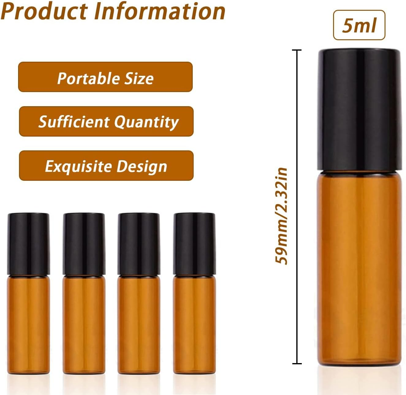 Dreamaug 4Pcs 5Ml Amber Glass Roller Bottles with Black Metal Roller Balls - Empty Essential Oil Roll-On Bottles for Aromatherapy, Perfumes, and Massage image number 5