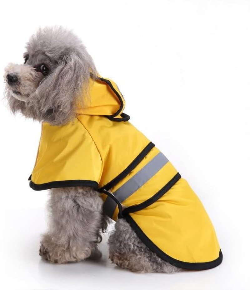 Dog Raincoat Adjustable Pet Water Proof Clothes Lightweight Rain Jacket Poncho Hoodies with Strip Reflective (S, Yellow) image number 3