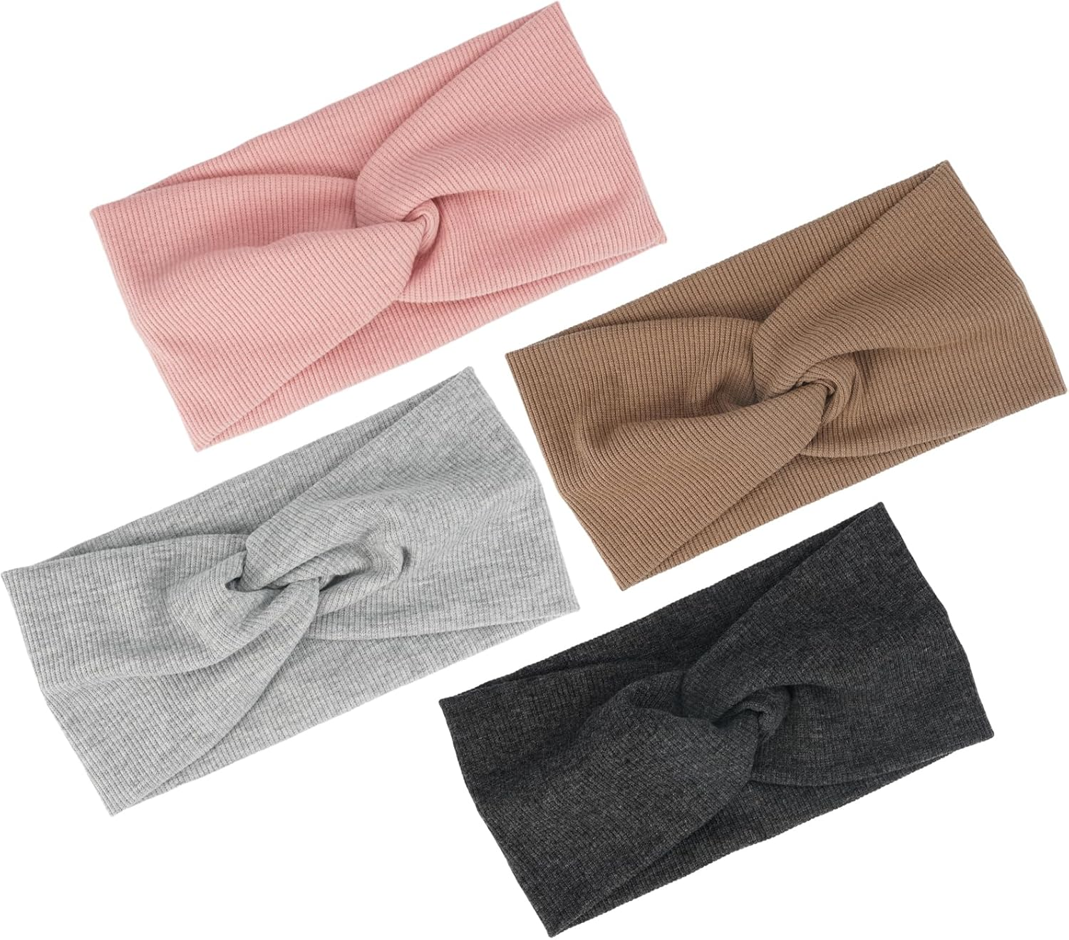 Cotton Headband Elastic for Autumn Winter Pack of 4 One Size for Women and Girls, Knitted Elastic Fleece, Headband Thin, Hair Band Knot, Warm Hair Bands, Wide image number 4