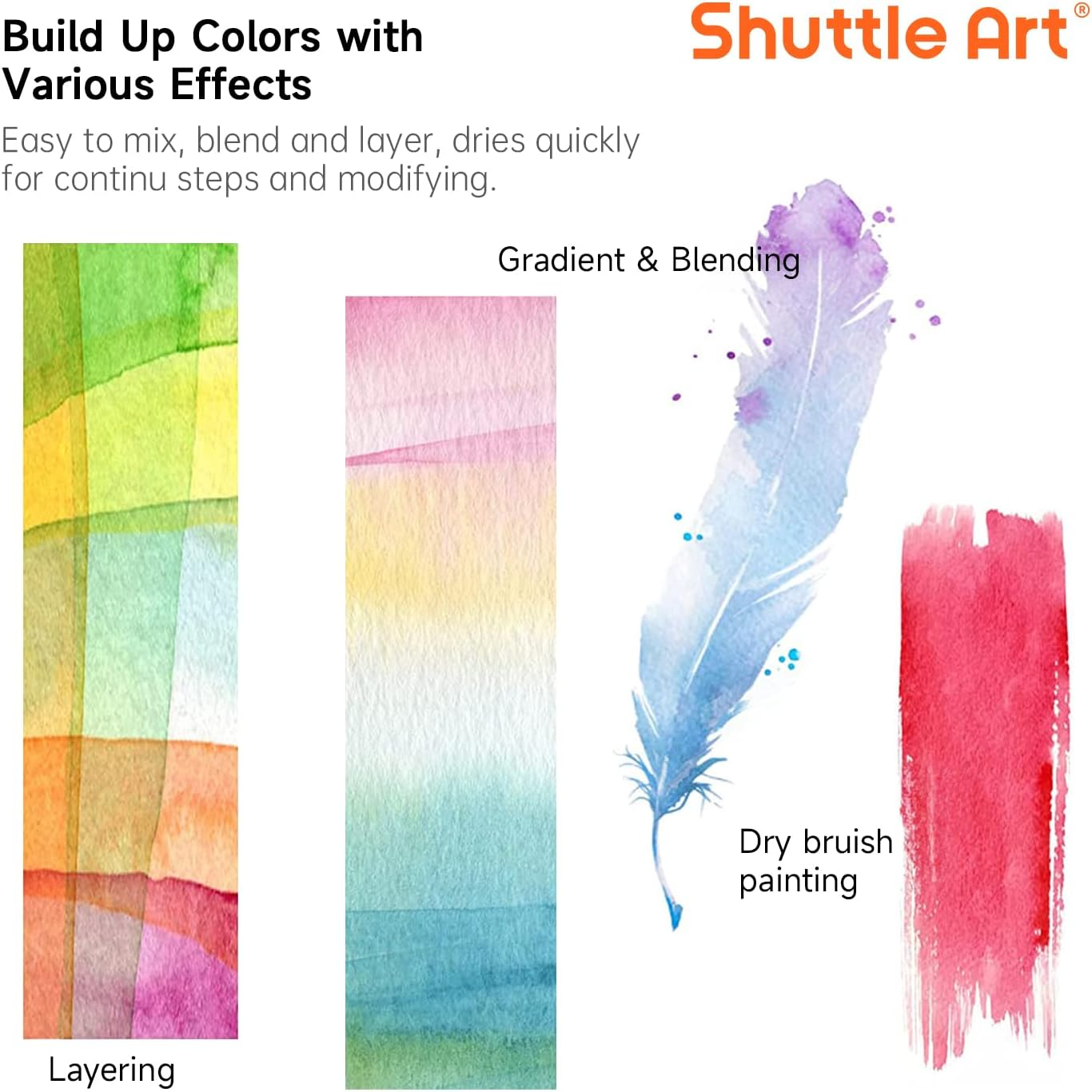 Shuttle Art 48 Colours Watercolour Paints, Watercolour Paint Set with 3 Paint Brushes Easy to Blend Colors, Non-Toxic Perfect for Kids Adults Beginners Artist Watercolour Painting image number 2