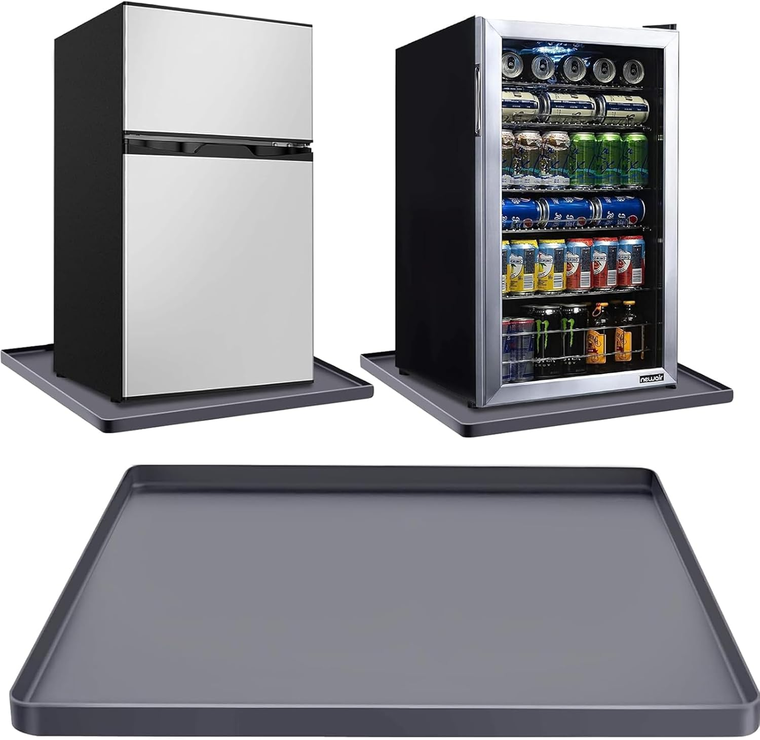 Aping Mini Fridge Silicone Mat with Raised Edges, Washer and Dryer Top Protector Mat,24''X24'', Refrigerator Floor Protector Mat, Mini Fridge Drip Pan Tray Protect from Water Leakage (Black)