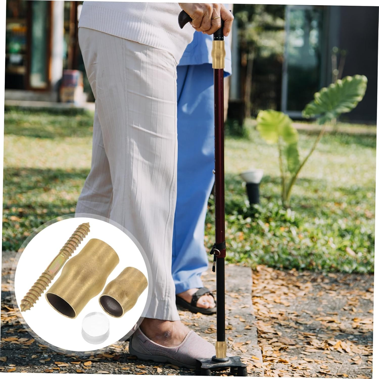 3 Sets Copper Slip Cane Connector Set for Seniors DIY Replacement Walking Stick Joint Accessories with Brass Parts Secure Grip Ferrule for Safe Mobility image number 1