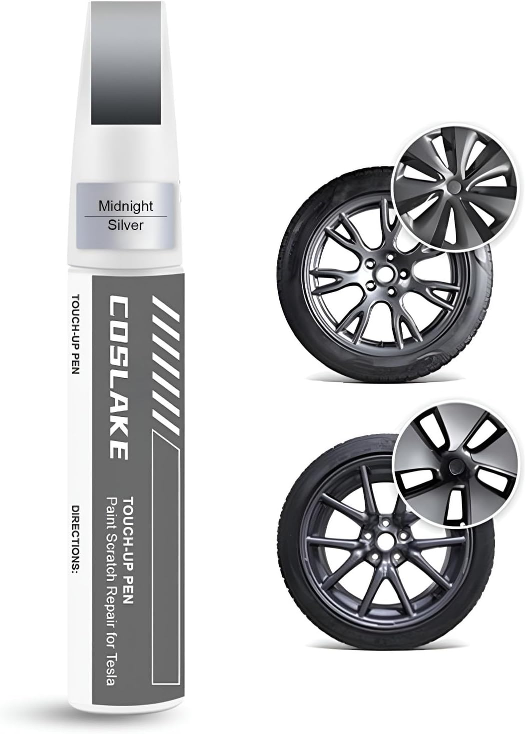 COSLAKE Rim Touch up Paint(Nova Silver) for 2024 Tesla Model 3 Highland 19'' Nova Wheel, Curb Rash Repair Rim Scratch Repair with Masking Tape & Sandpaper