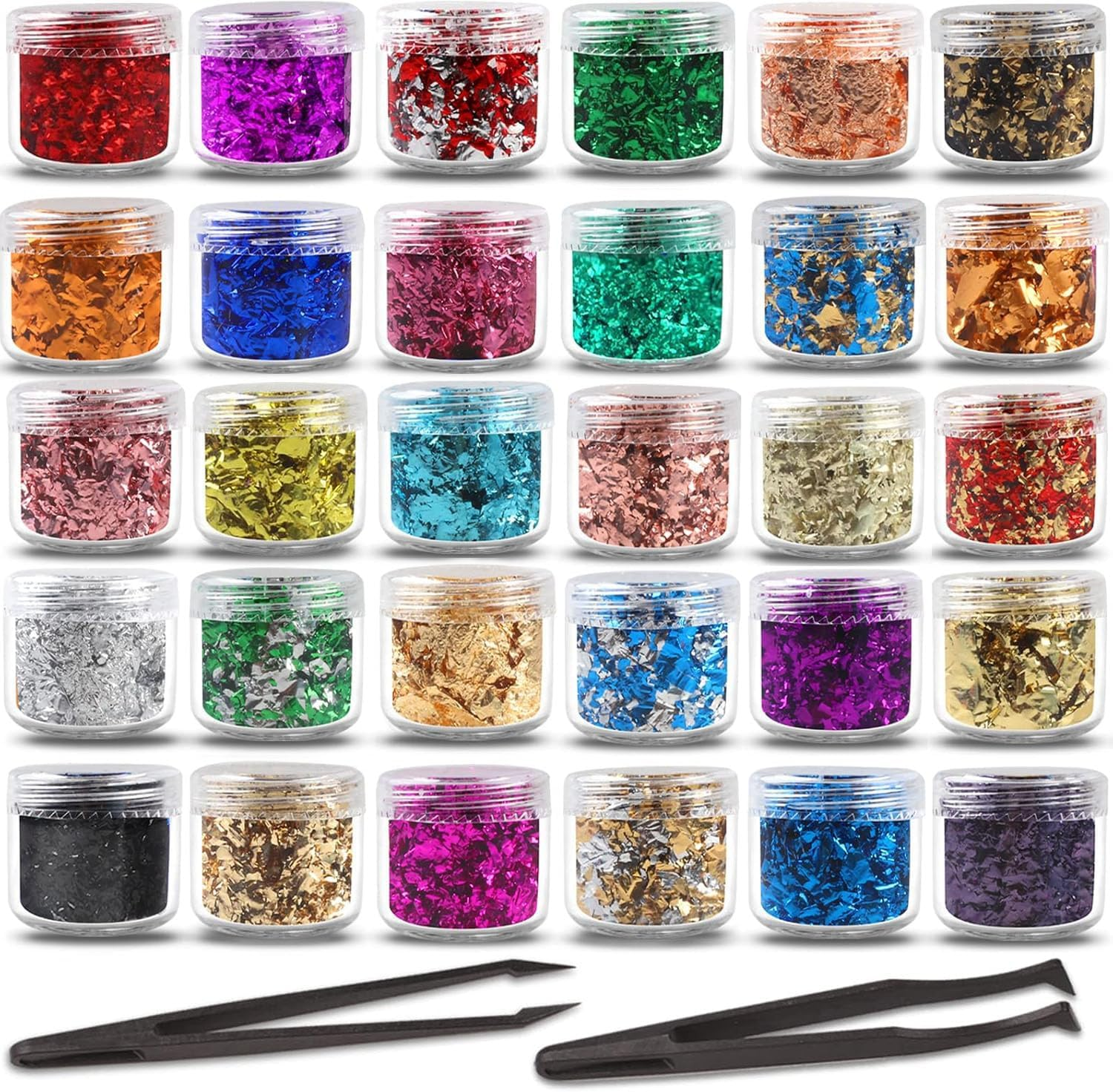 30 Color Gold Flakes for Resin & Nail Art &ndash; Premium Metallic Foil Flakes with Tweezers for Crafts, Epoxy, Candles, Jewelry Making image number 1