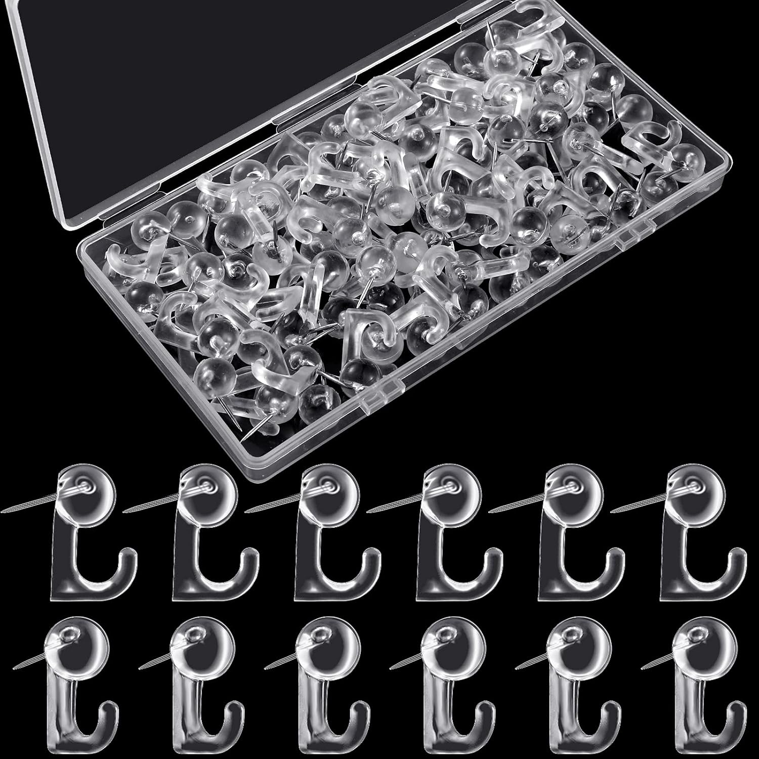 Push Pin Hooks Plastic Heads Pin Tacks Clear Wall Thumb Tacks Hanging Nails Decorative Push Pins for Cork Bulletin Board Map Photos Calendar, Home Office Supplies, Transparent(50 Pieces) image number 5