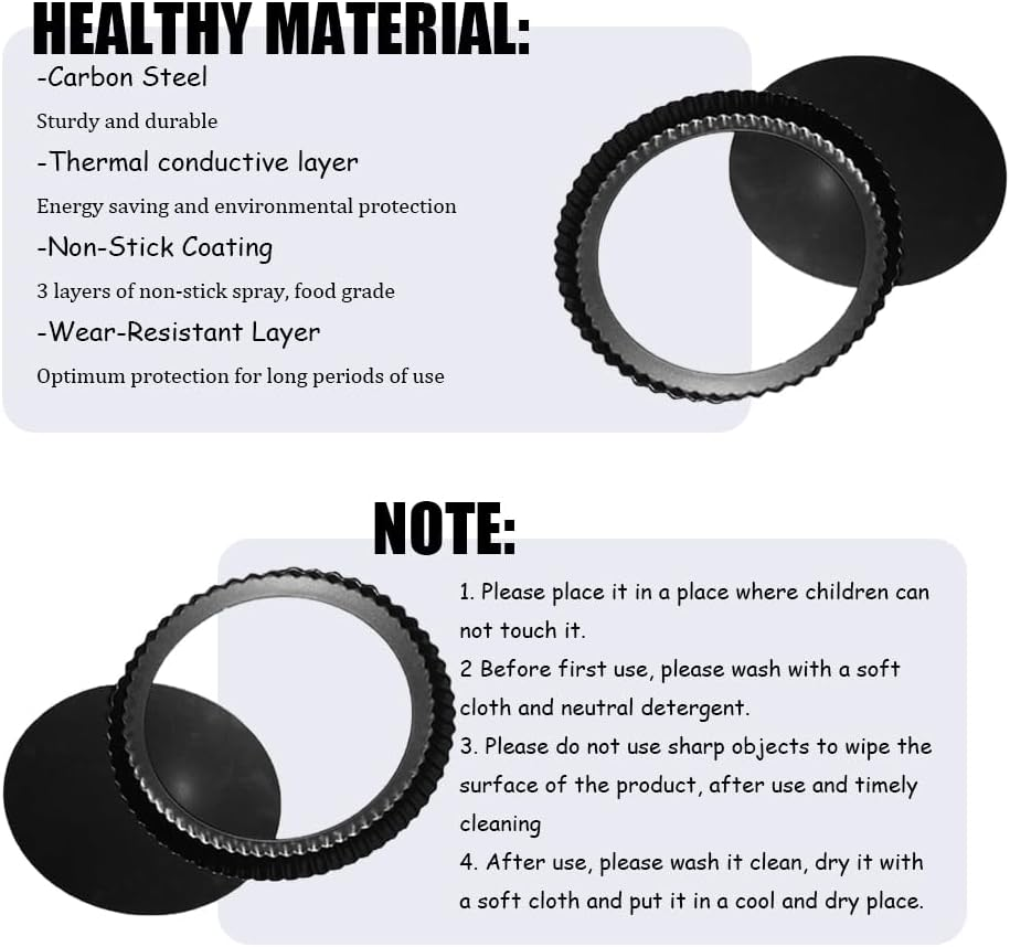 9 Inch Pan with Removable Bottom, Egg Tart and Milk Egg Cakes Pan, Pie Pan for Baking, Non Stick Carbon Steel Milk Egg Cakes Pan for Making Pies, Mousse Cakes, Fruits and Desserts image number 4