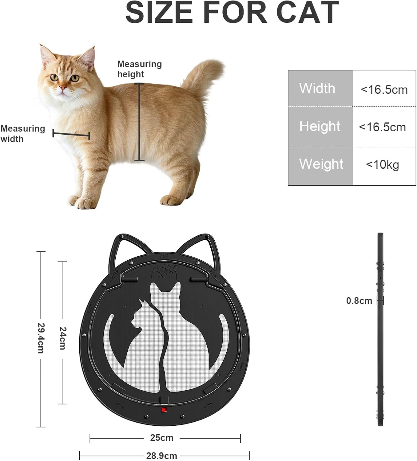 Cat Screen Door with Lockable Magnetic Flap, Cat Door for Screen Door, Insliding Opening 6.5X6.5 CM, Patend Desigh Cat Door up to 10 KG, Black image number 2