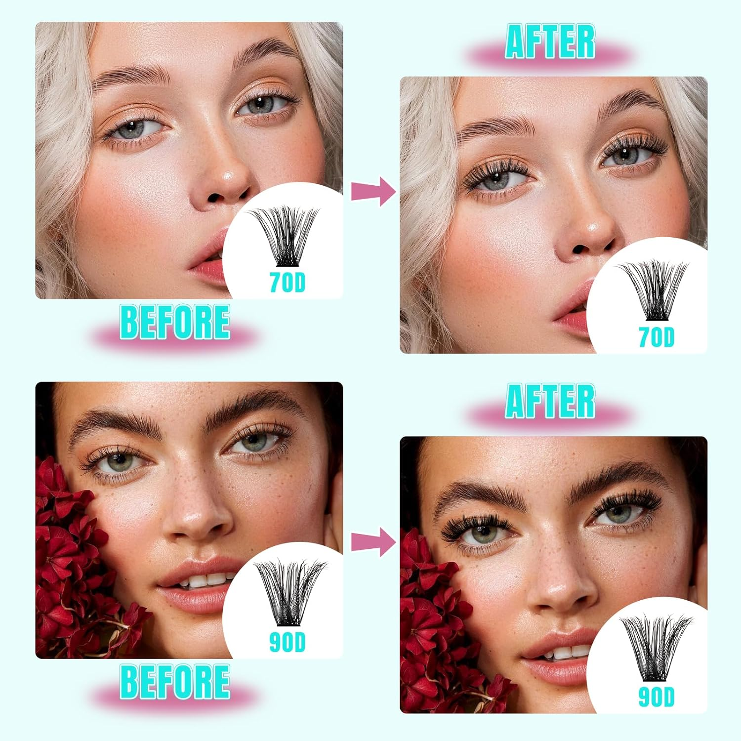 Lash Clusters 320Pcs 70D 90D Eyelashes Cluster D Curl Individual Wispy Lashes Cluster for DIY Cluster Eyelash Extensions at Home for Beginners (Mix10-16Mm) image number 5