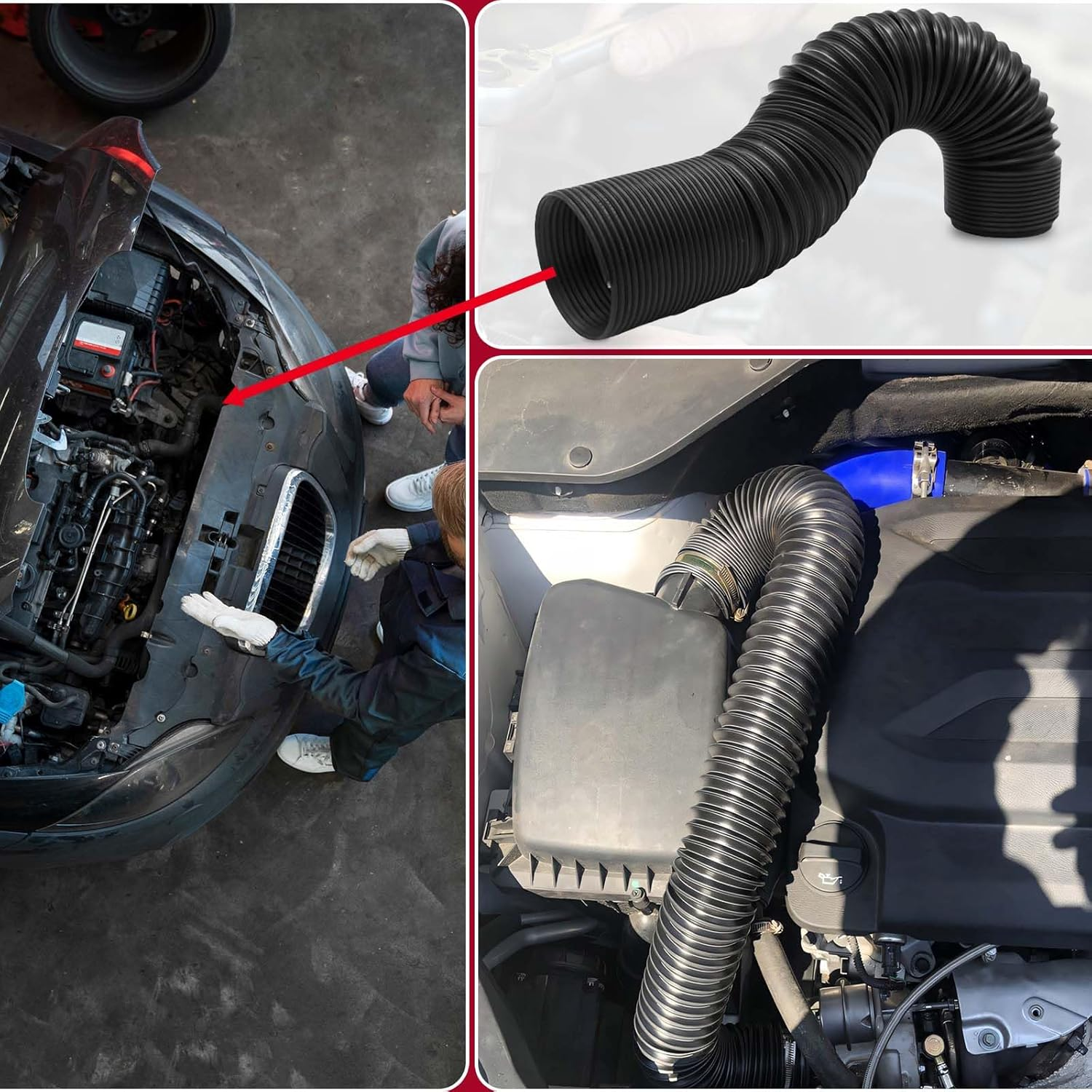 Magideal Car Flexible Air Intake Hose Pipe Universal Car Parts, Air Intake System Cold Air Ducting Feed Hose, Flexible Expansion Pipe for Vehicles, Black 50Mm Diameter image number 5