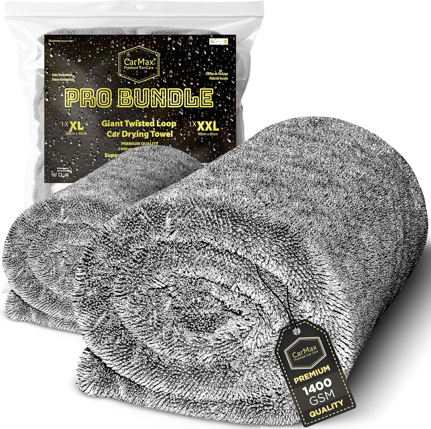 Carmax&reg; - Original Twisted Loop Car Drying Towel - Double-Sided XL Plus- 80Cm X 50Cm 1400Gsm Microfibre Towel for Fast Streak-Free Drying and Detailing. image number 3