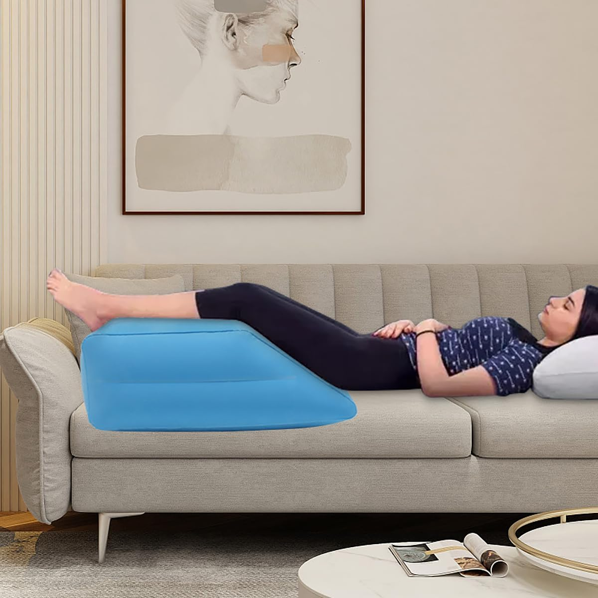 Baiao Inflatable Wedge Pillows, Stand up Pillow for Air Mattresses, Seat Pillow for Air Mattresses, Sleeping Pillow for Back, Leg Support and Knee Support(Blue) image number 1