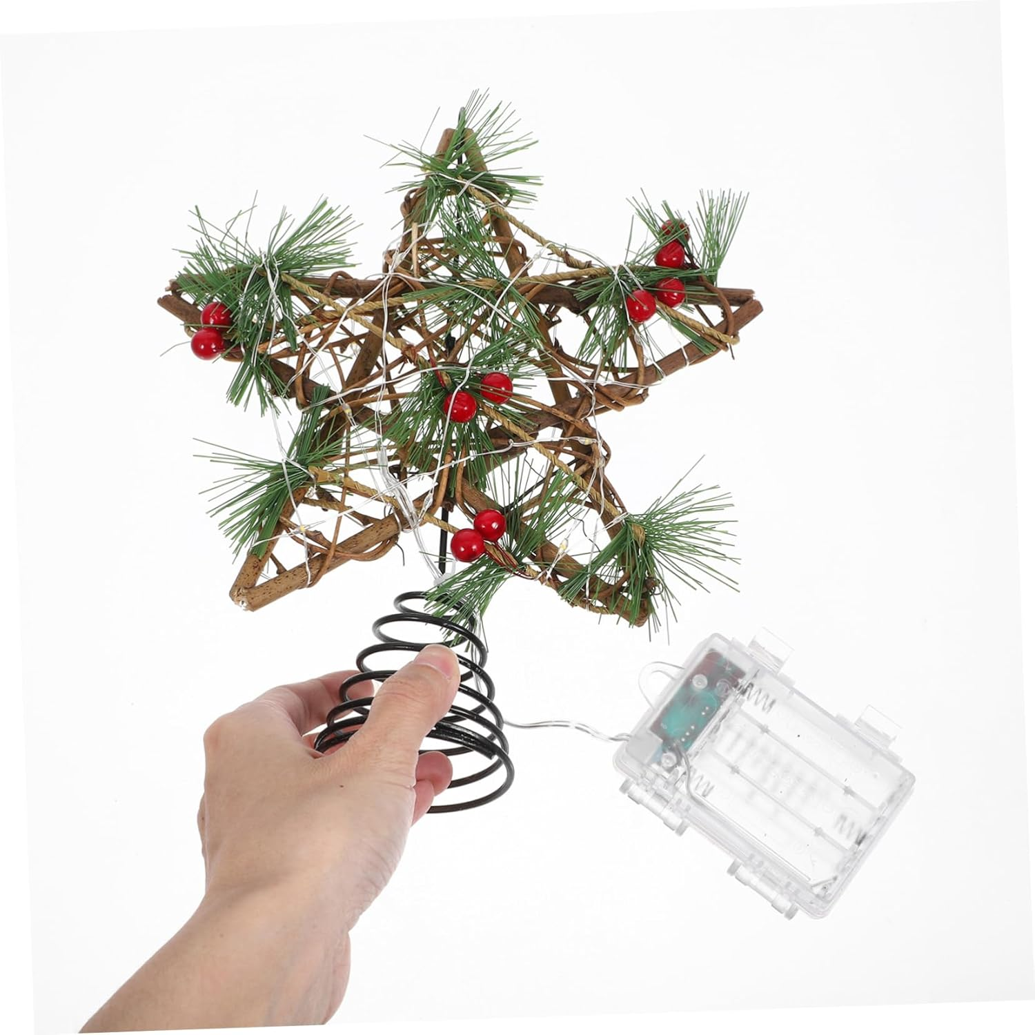 LED Wooden Christmas Tree Star Topper Five-Pointed Hollow Iron Ornament for Xmas Tree Adds Romantic Atmosphere - Assorted Color image number 1