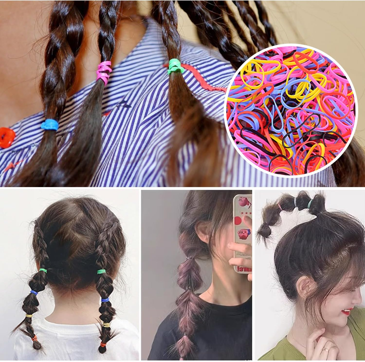 2 Sets Hair Braiding Tool with 500 Pieces Small Rubber Rings Tail Hair Braid Accessories Curling Iron Suitable for Women Girls (Pink, Black) image number 2