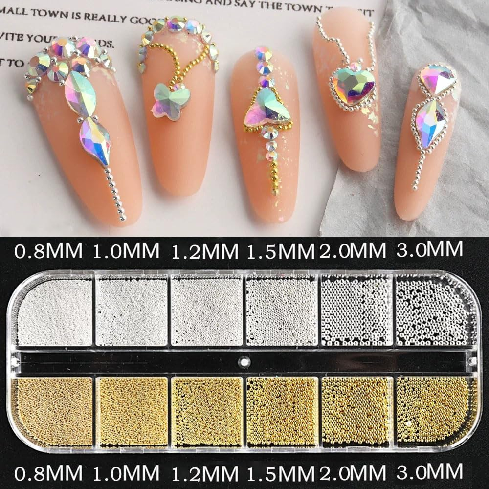 Sinikorya 3D Nail Studs Gold and Silver, Gold Caviar Beads, DIY for Mobile Phone Cases, Wedding Dresses, Cards, Scrapbooks, Birthdays, Christmas Party Decorations image number 4