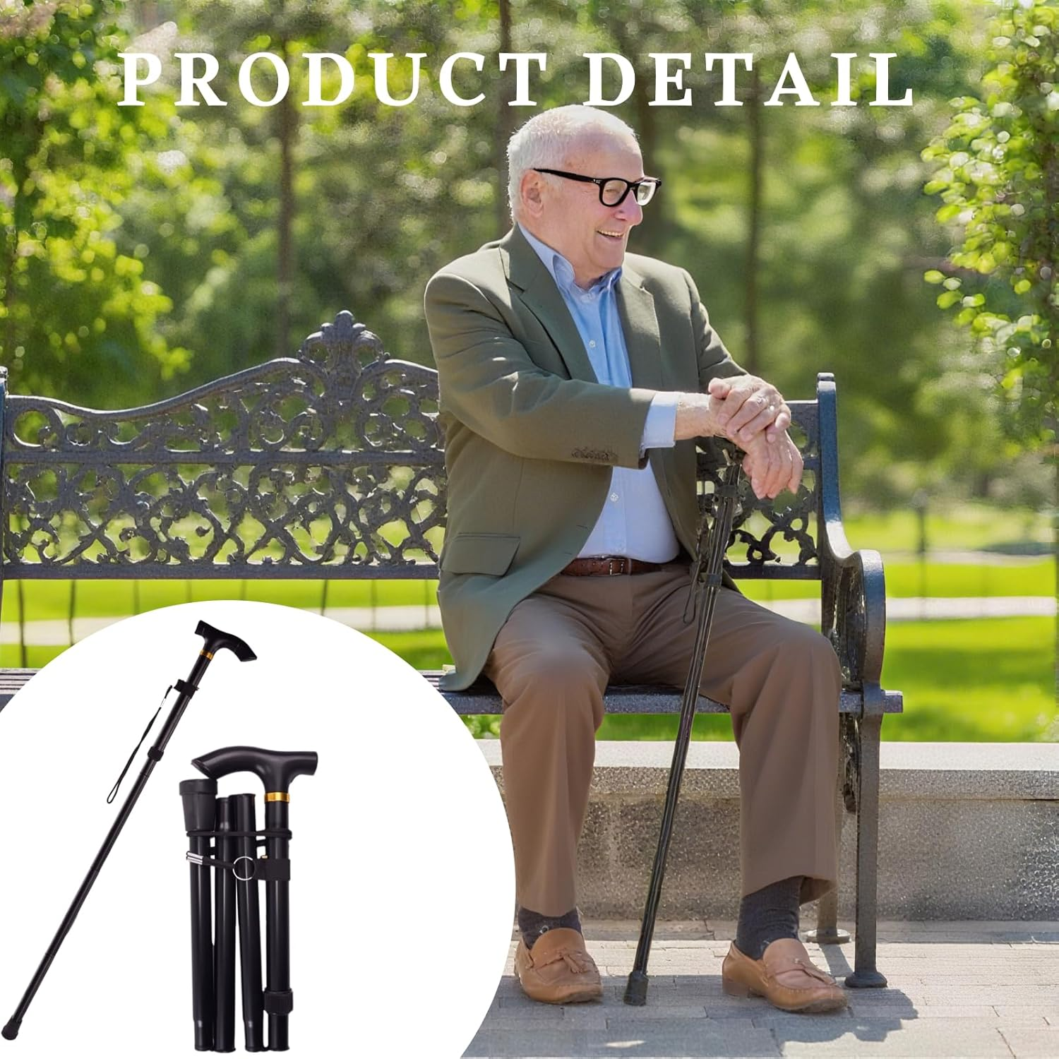 5-Level Folding Walking Cane &ndash; Adjustable 85-95Cm Aluminum Stick with TPR Tip (26Cm Folded, Black) image number 4