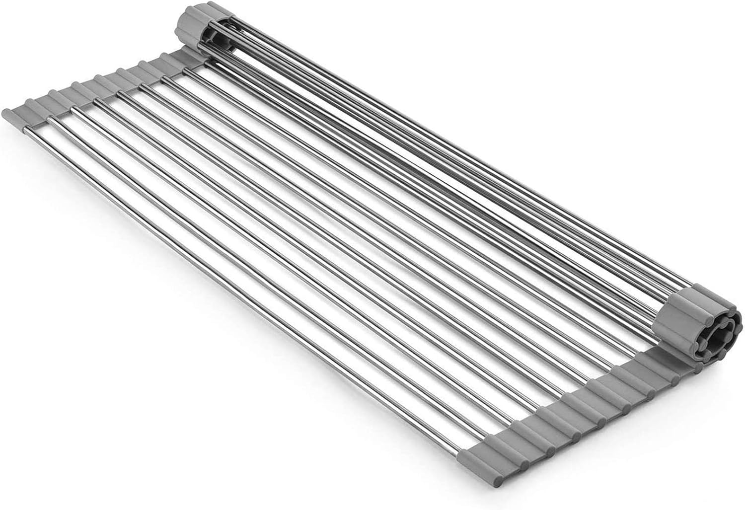 Homexpect over the Sink Dish Drying Rack 17.7 Inches X 16 Inches, 304 Stainless Steel Multipurpose Roll-Up Dish Rack, Foldable, Rollable and Easy to Store, Grey image number 5