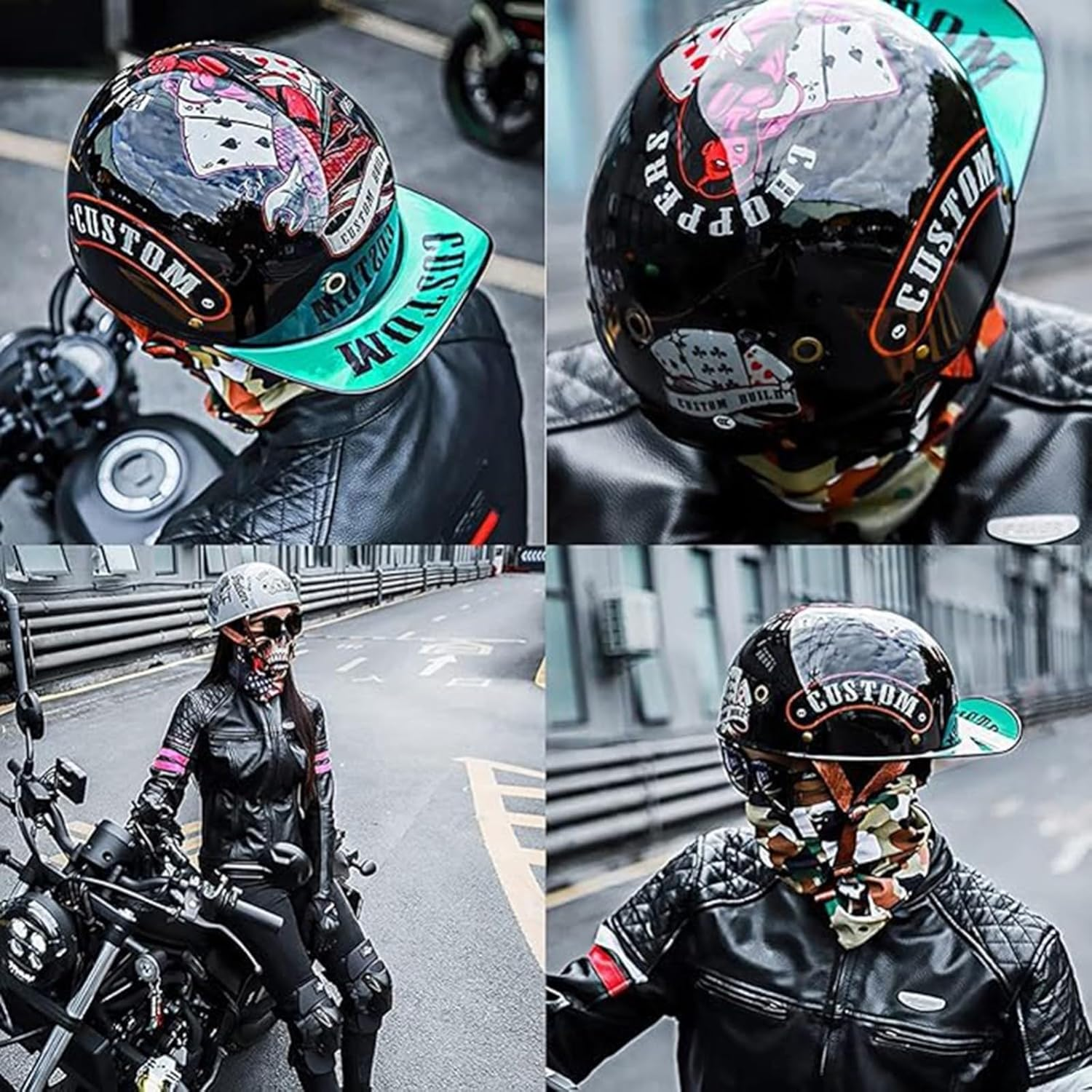 Vintage German Half Hel-Met Baseball Cap Retro Motorcycle Half Skull Cap Open-Face Hel-Met, Moped Cruiser Scooter Hel-Met image number 3