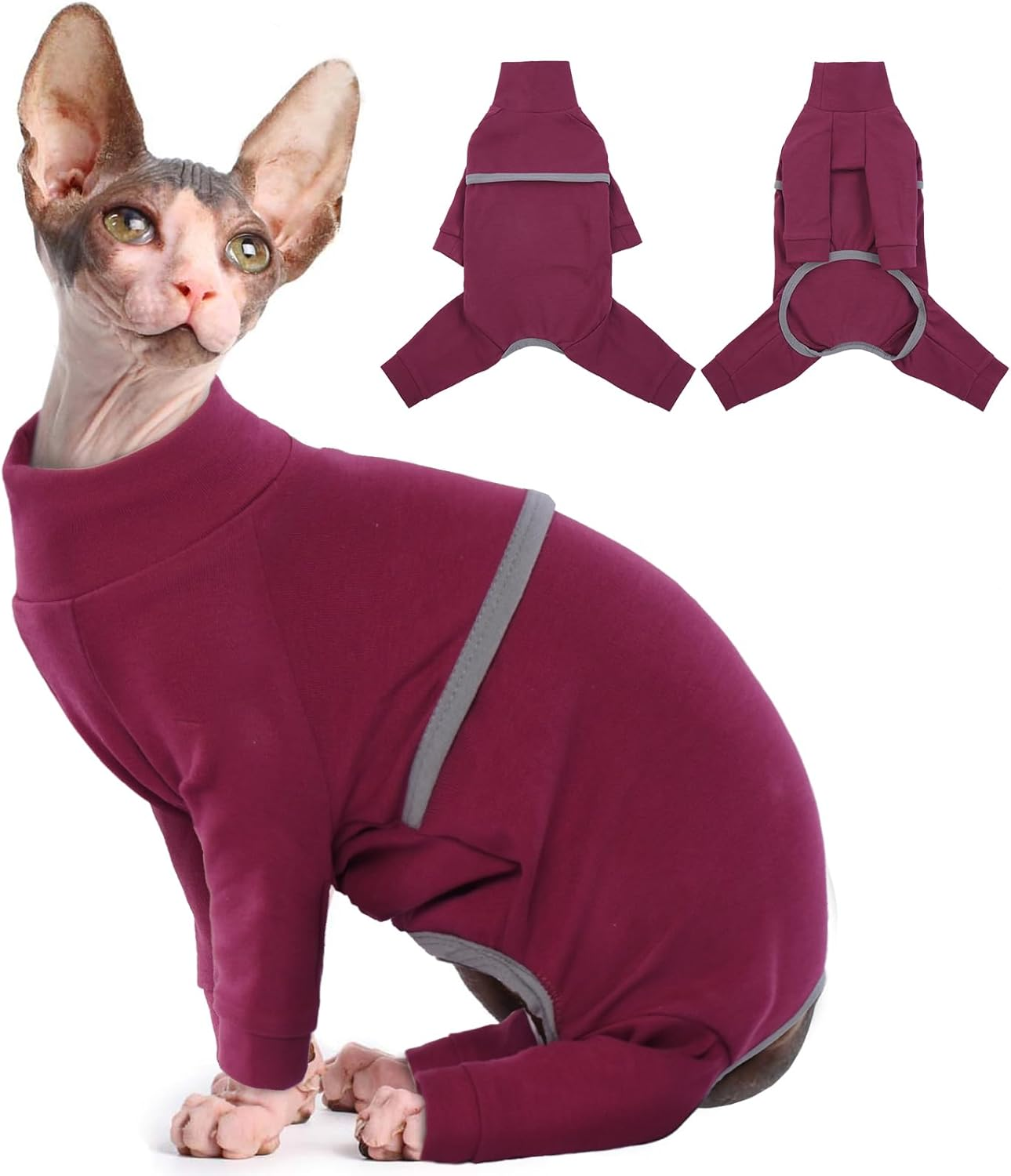 Hjyokuso Sphynx Cat Clothes, Breathable Soft Cat Jumpers for Cats Only, Cat Coat with Four Legs, Cat T-Shirt, Warm Cat Sweaters, Cat Pajamas Jumpsuit Vest for Sphynx, Cornish Rex, Devon Rex,Peterbald