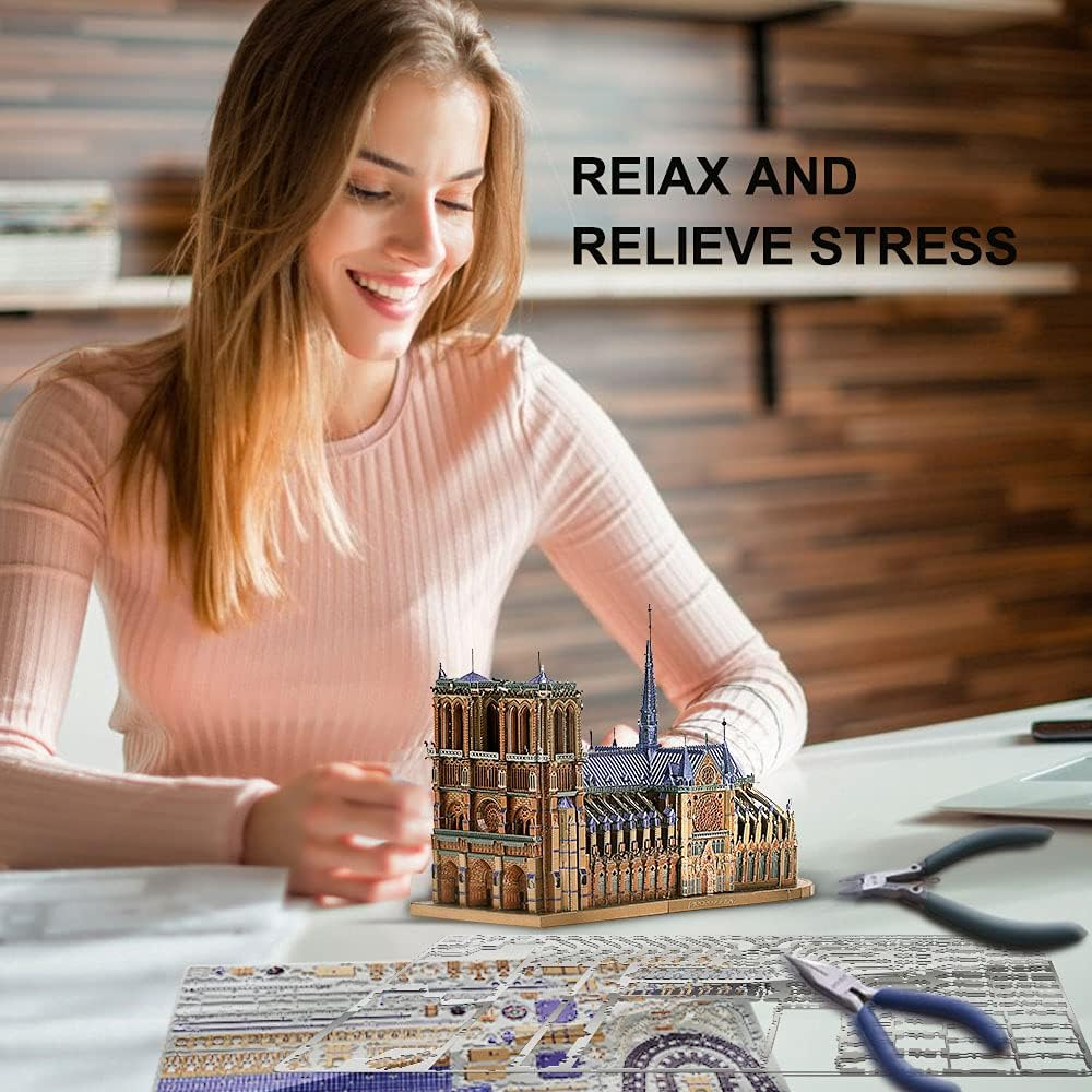 Piececool 3D Metal Puzzles for Adults and Teens, Notre Dame De Paris Church Metal Model Kit, Challenge French Cathedral Brain Teaser Architecture Building Blocks Puzzle Learning Toys, 382 Pcs image number 1
