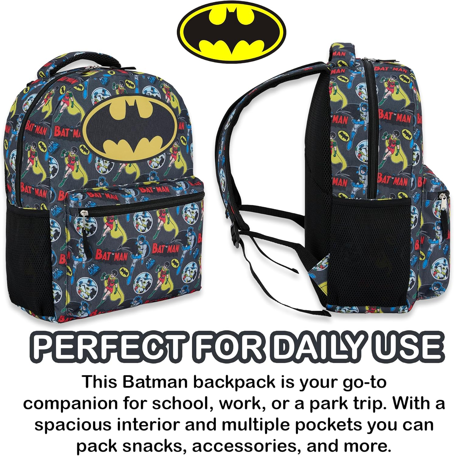 DC Comics Kids Batman Backpack - Batman, Superman, the Joker Bookbag for Boys Girls Toddlers and Adults School Bag image number 1