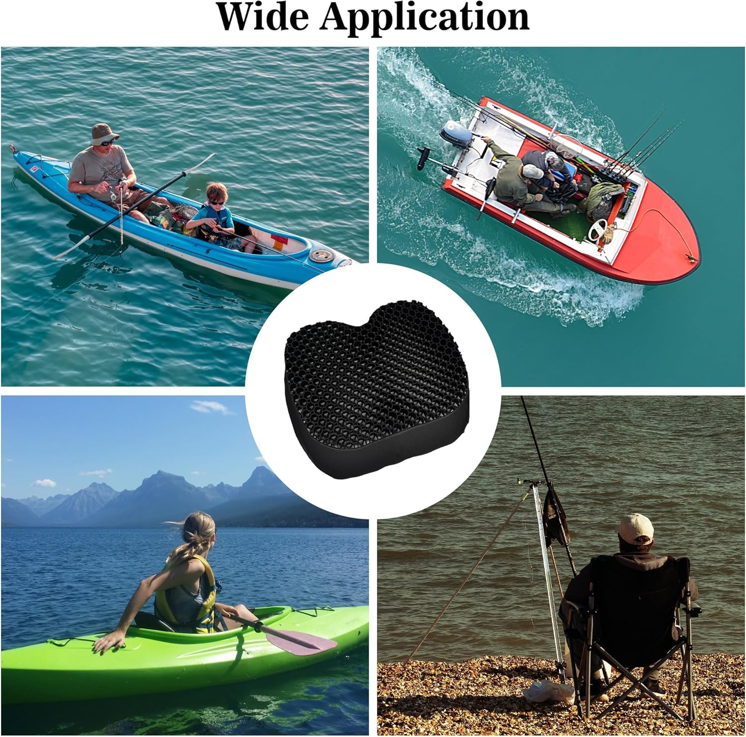 Kayak Seat Cushion, anti Slip Gel Seat Cushion for Long Sitting on Boat, Canoe, Sup, Chair (Black)