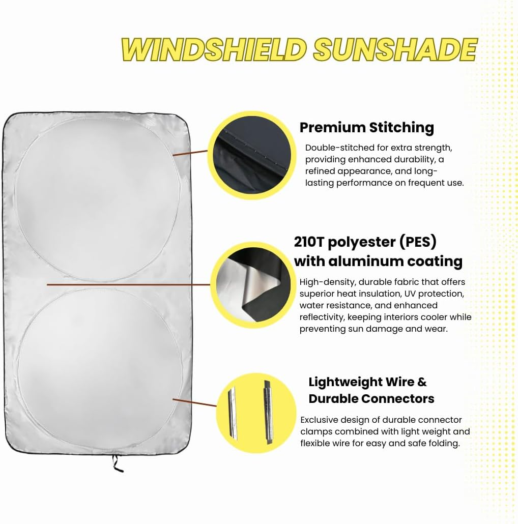 Kinder Fluff Windshield Sun Shade | Reflective & Foldable Windshield Sun Cover & 99% UV Rays Block | Car Window & Car Interior Accessories Sunshades for Windscreen & Dashboard Sun Heat - S (150X72Cm)