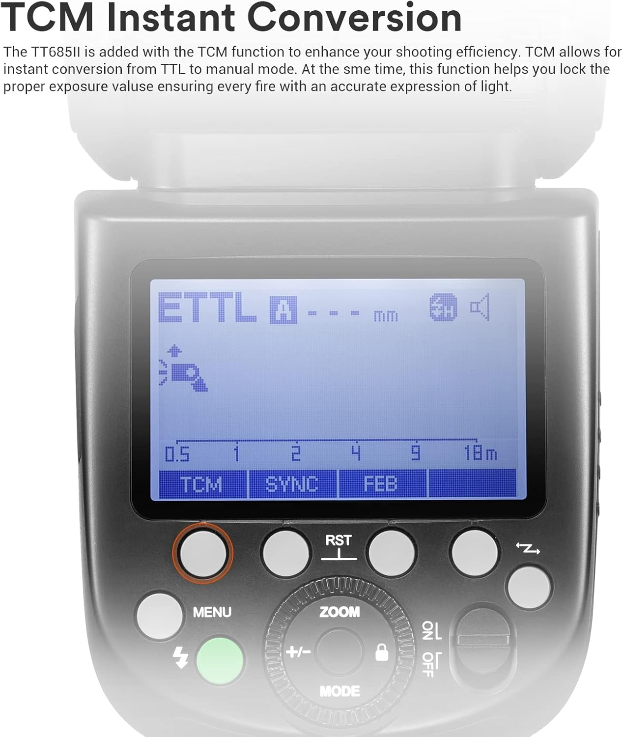 Godox TT685II-N TT685IIN TTL Camera Flash Speedlite for Nikon Cameras, Godox Flash for Nikon, GN60 2.4G HSS 1/8000S, with TCM Instant Conversion,330 Full Power Flashes, 0.1~2.6S Recycle Time image number 4