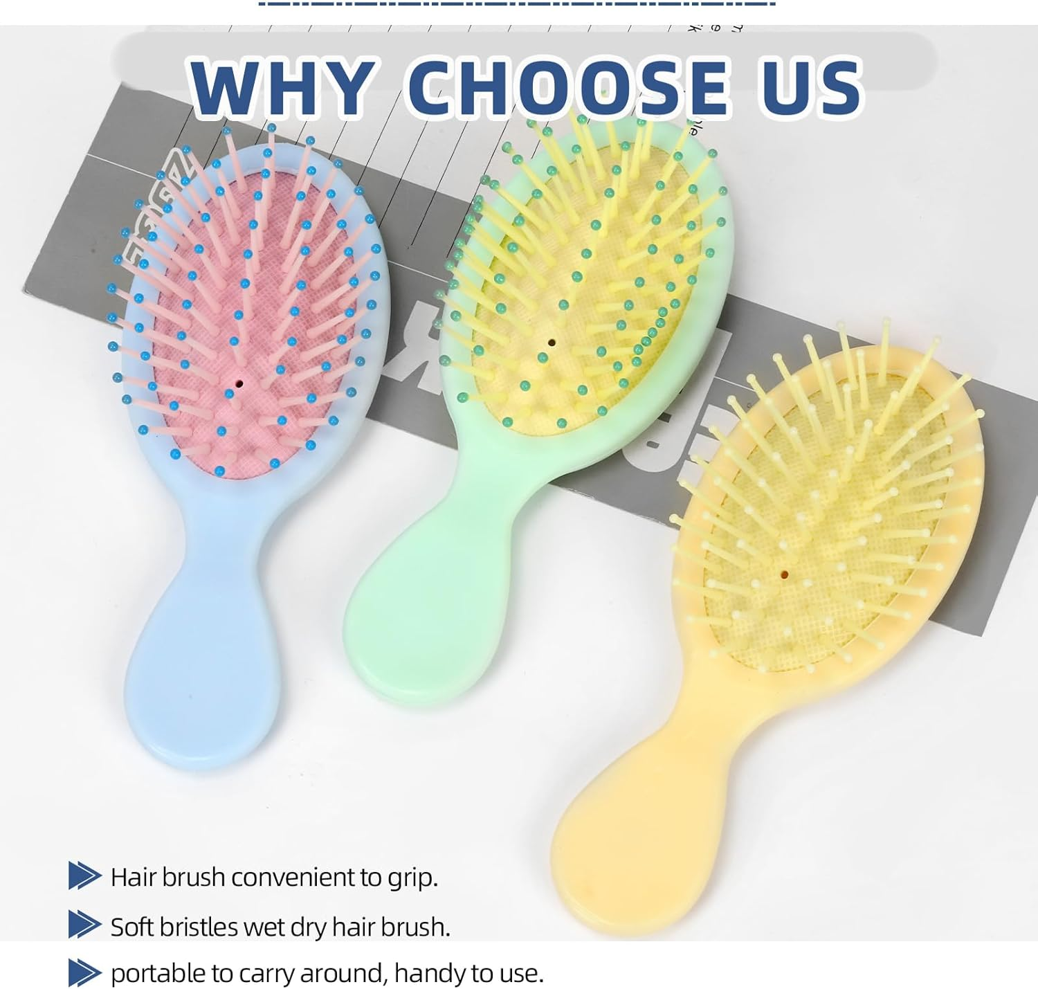 Glarks 12Pcs 13.4 X 5.42Cm Multicolor Mini Hair Brush Assortment Kit, Travel Detangling Brush, Soft Bristles Hair Brush for Most Hair Type, Wet/Dry Hair, Girls/Women/Man image number 6