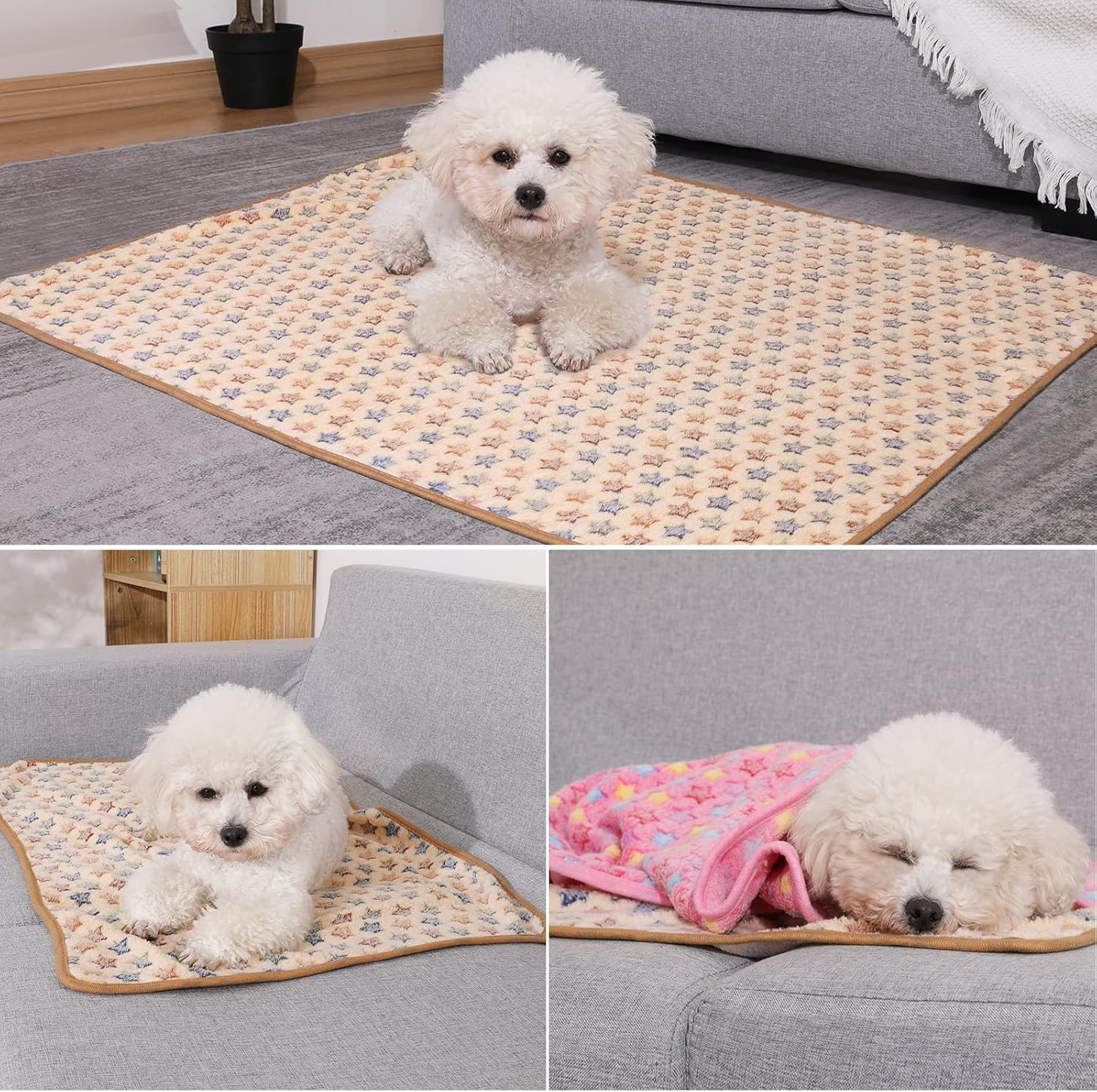 COMSLE Dog Blanket Cat Blankets Washable and Fluffy Pack of 3 Soft Warm Fleece Pet Blankets for Small Medium Dogs Cats Pet Blanket Sleeping Mat for Sofa Bed Star Pattern 104 X 76 Cm image number 6