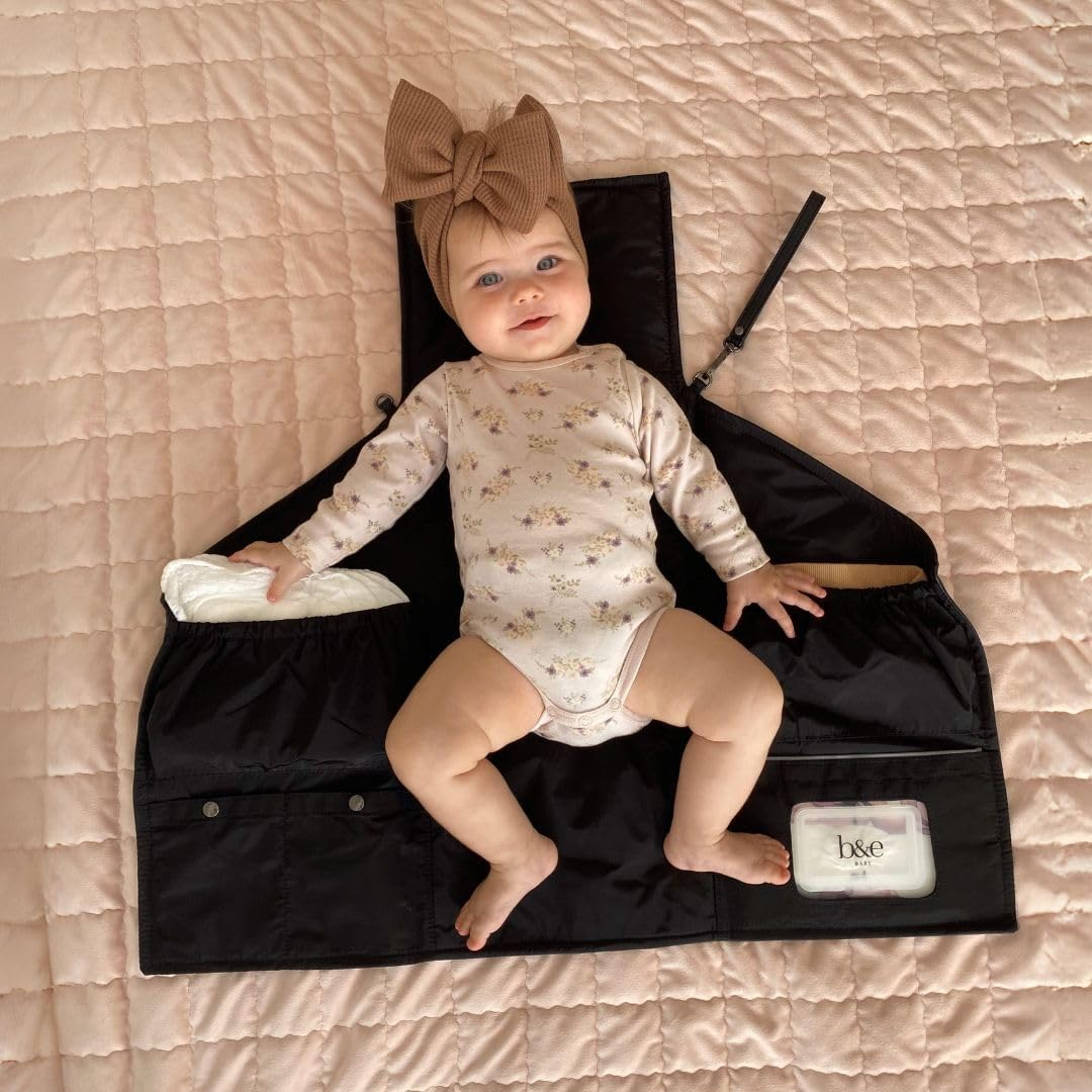 BEN & ELLIE BABY Nappy Change Mat Set with Refillable Wipes Case - Nappy Changing Mat, Waterproof Baby Change Pad for Travel (Georgie Gunmetal Portable with Maxi Mint Geometric) image number 3