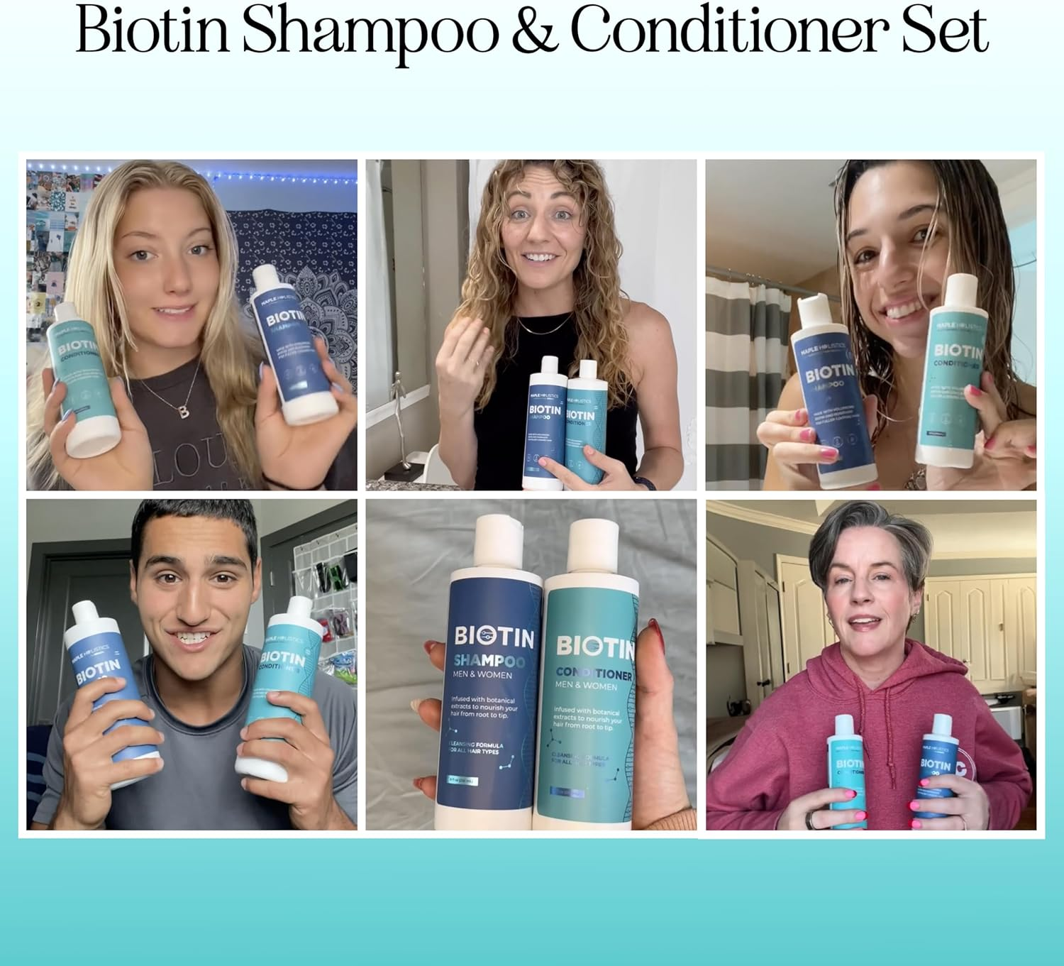 Volumizing Biotin Shampoo and Conditioner Set - Sulfate Free Shampoo and Conditioner for Dry Damaged Hair Care - Thinning Hair Shampoo and Conditioner with Nourishing Biotin and Rosemary Oil (25Oz) image number 4