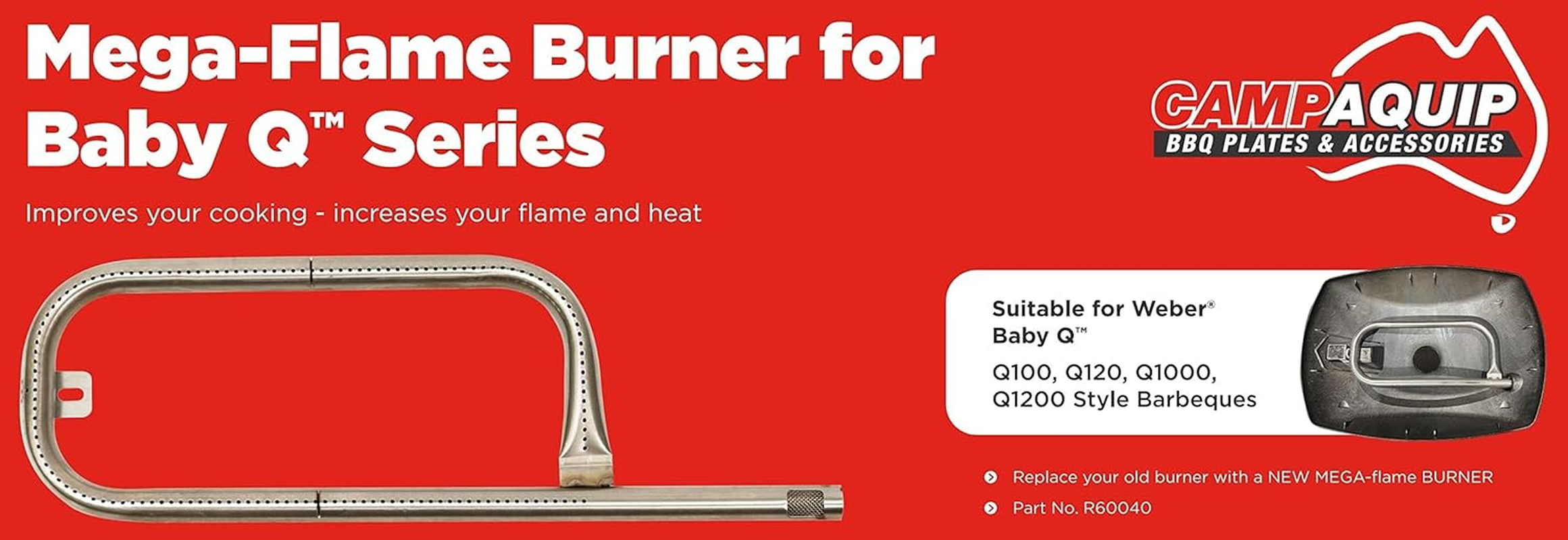 CAMPAQUIP Stainless Steel Grill Burner Replacement for Weber Baby Q Series Q100 Q120 Q1000 Q1200 P Shaped Mega Flame Burner (NOT for N Series) image number 6
