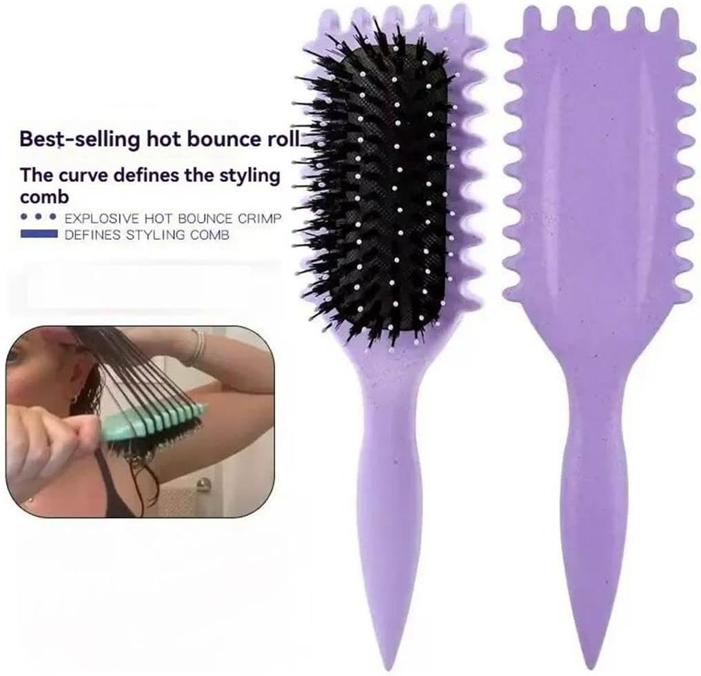 Curl Defining Brush - Purple Curly Hair Styling Tool for Women & Men, Ideal for Detangling, Combing, Shaping & Defining Curls, Reduces Pulling and Prevents Curl Separation