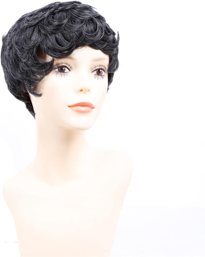 Synthetic Short Wigs for Women Black Short Wig Cosplay Short Curly Hair Drawstring with Combs inside #30 8Inches image number 1