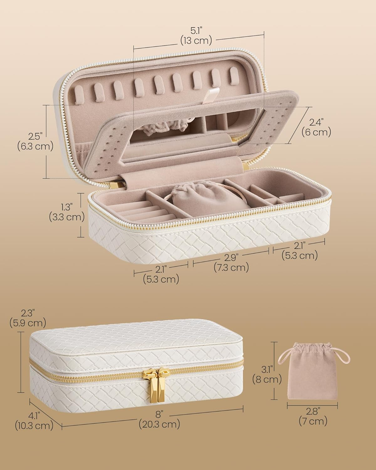 SONGMICS HOME Jewelry Box, White UJBC197W01 image number 2